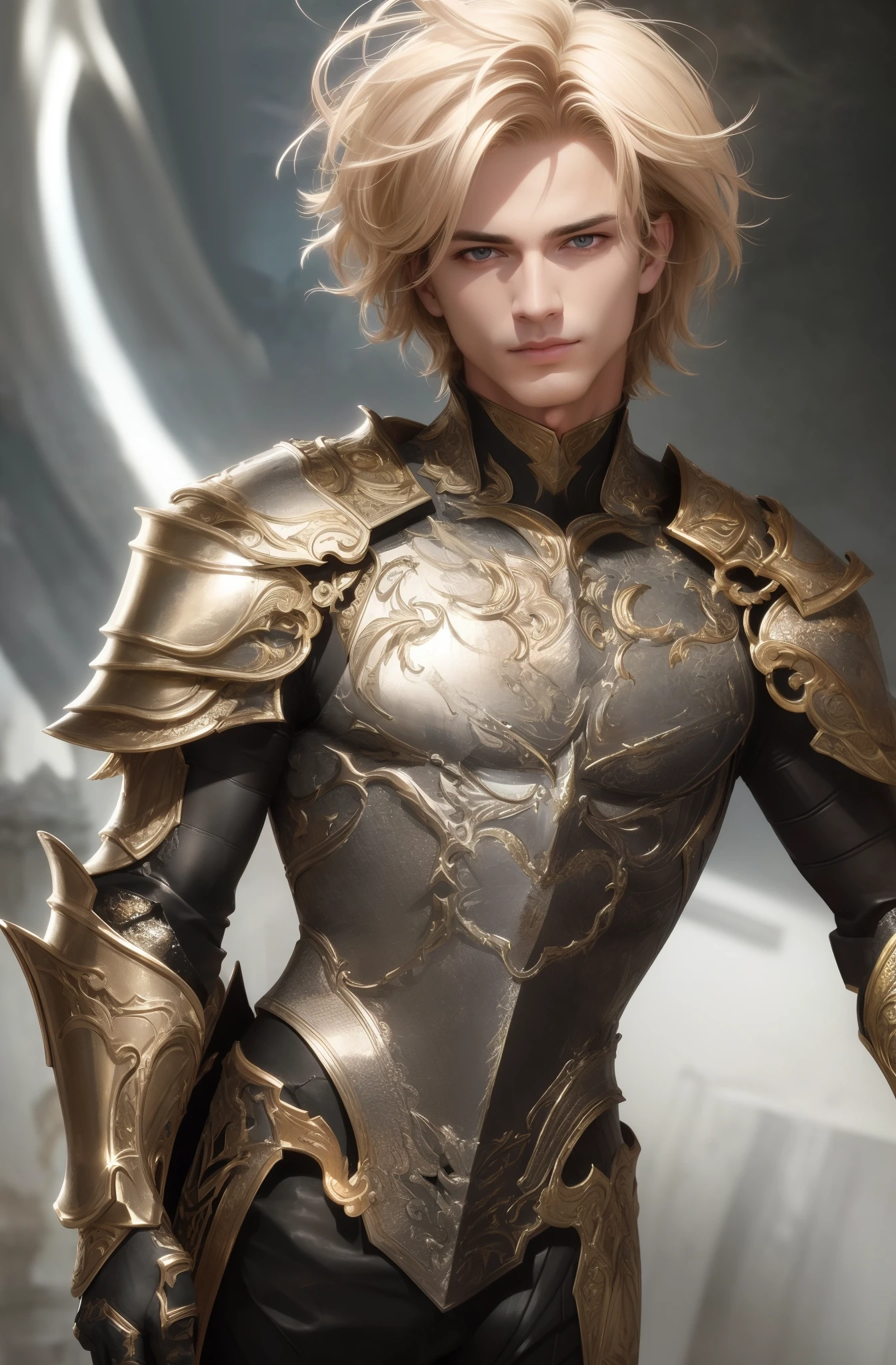best quality, masterpiece, upper body,
bright highlights, (extremely detailed CG unity 8k wallpaper), handsome young man,
(male, man), short messy hair, serious, dramatic pose, shiny armor, knight, cinematic lighting, photorealistic, dynamic pose, sharp-focus, Dynamic composition, 80s fantasy art, (photorealistic:1.4), (masterpiece, sidelighting, finely detailed beautiful eyes: 1.2), masterpiece*portrait, realistic, 3d face, glowing eyes, blonde hair,
1920s plunging neckline dress