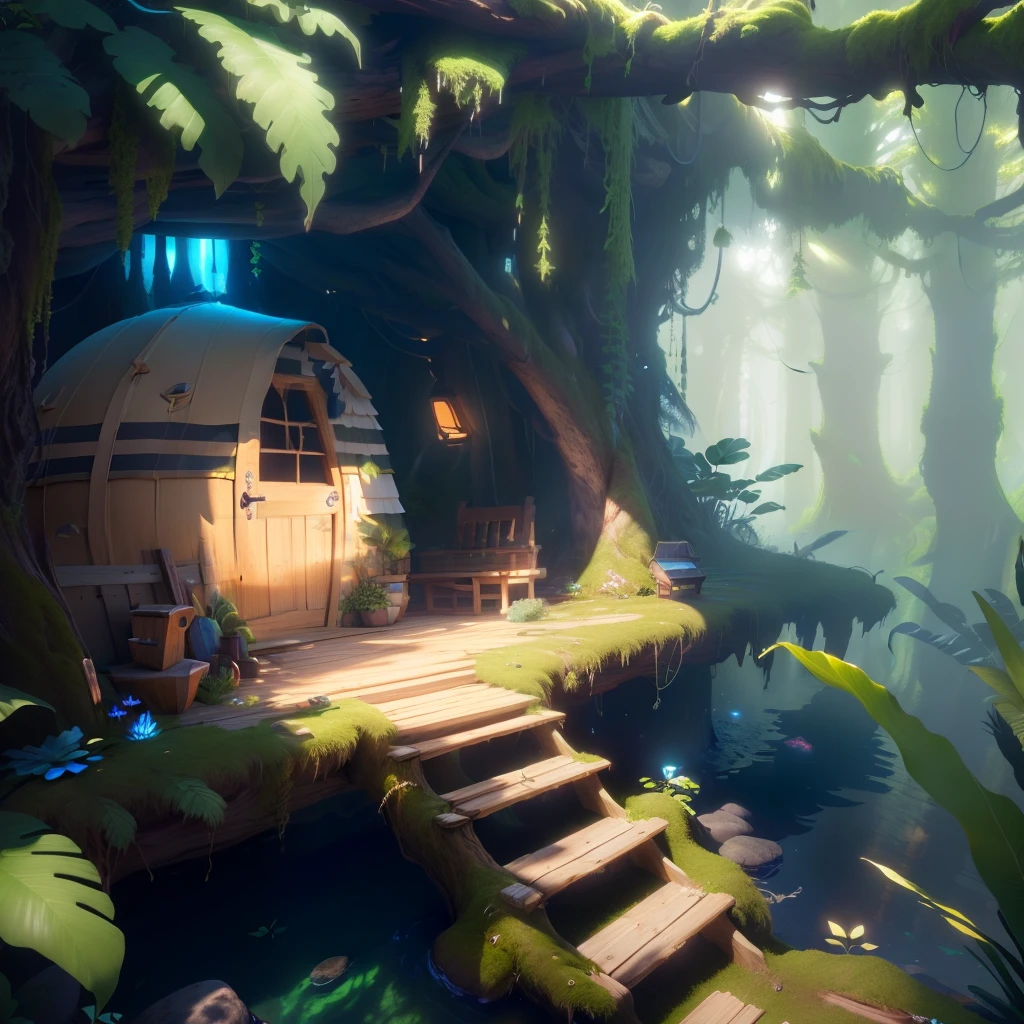 masterpiece, best quality, (extremely detailed CG unity 8k wallpaper), (best quality), (best illustration), (best shadow), A shell shape hut covered with moss, isometric 3D, octane render,ray tracing,ultra detailed