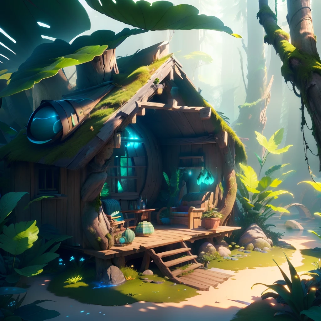 masterpiece, best quality, (extremely detailed CG unity 8k wallpaper), (best quality), (best illustration), (best shadow), (A shell shape hut:1.1) covered with moss, isometric 3D, octane render,ray tracing,ultra detailed