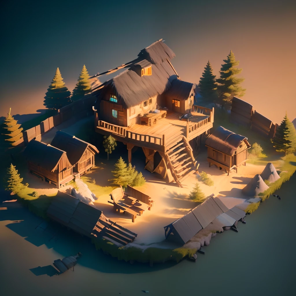 "Behold a true masterpiece of the highest quality - an (extremely detailed CG unity 8k wallpaper) that boasts the (best illustration) and (best shadow) qualities. Feast your eyes on an awe-inspiring A hut, flawlessly rendered in isometric 3D using Octane Render and ray tracing technology - every minute detail (ultra-detailed) and every shadow (best shadow) perfectly captured."