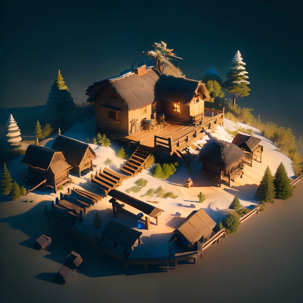 "Behold a true masterpiece of the highest quality - an (extremely detailed CG unity 8k wallpaper) that boasts the (best illustration) and (best shadow) qualities. Feast your eyes on an awe-inspiring A hut, flawlessly rendered in isometric 3D using Octane Render and ray tracing technology - every minute detail (ultra-detailed) and every shadow (best shadow) perfectly captured."