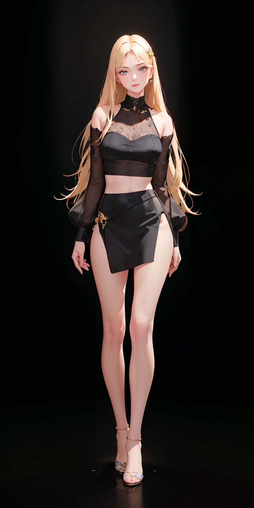 (photorealistic:1.4), (masterpiece, sidelighting, finely detailed beautiful eyes: 1.2), masterpiece*portrait, realistic, 3d face, glowing eyes, shiny hair, lustrous skin, solo, embarassed, (midriff), black underwear, blonde hair,