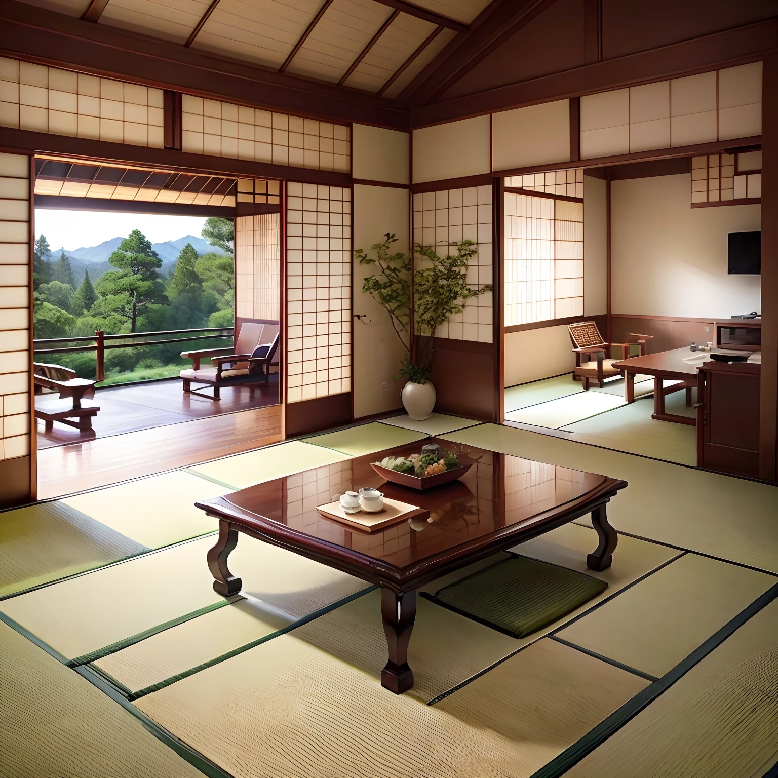 Japanese style living room with detailed interior decoration drawings