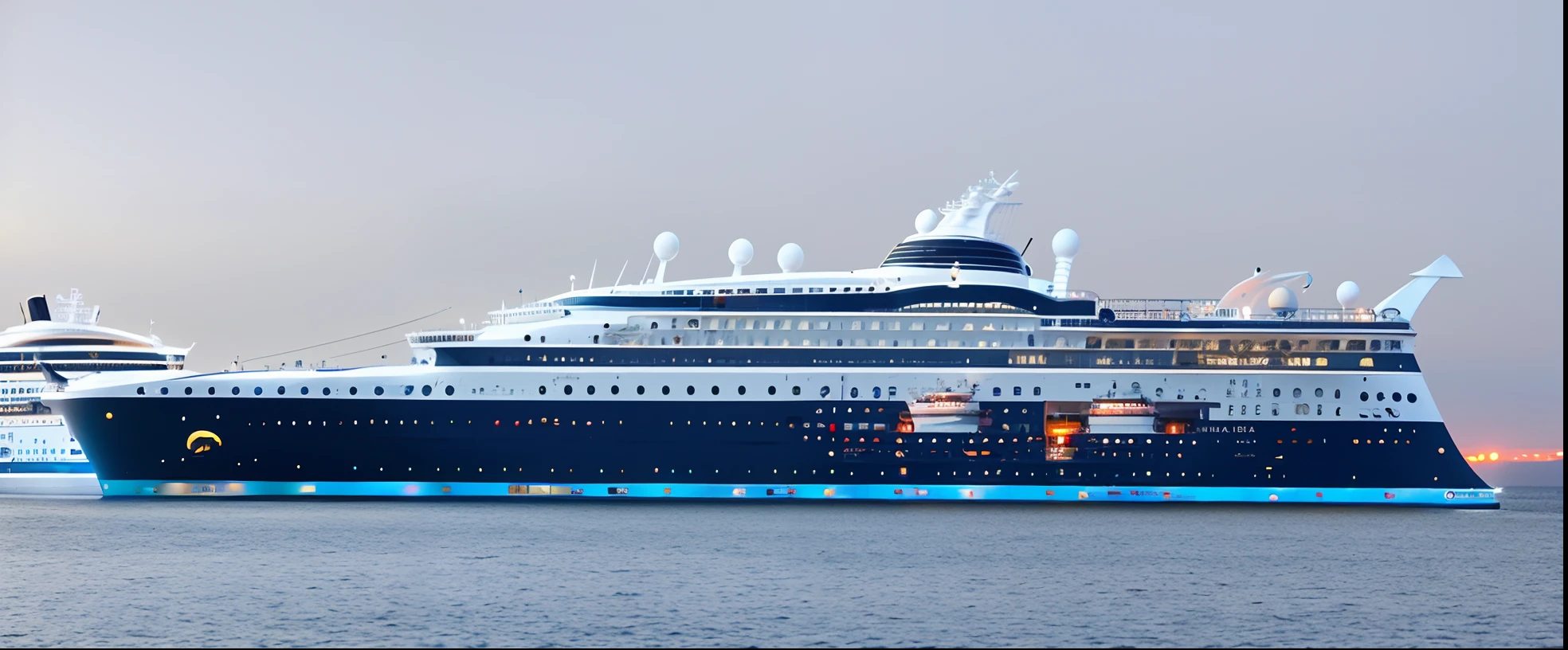 liner ,On the sea at night, cruise ships,lighting,side