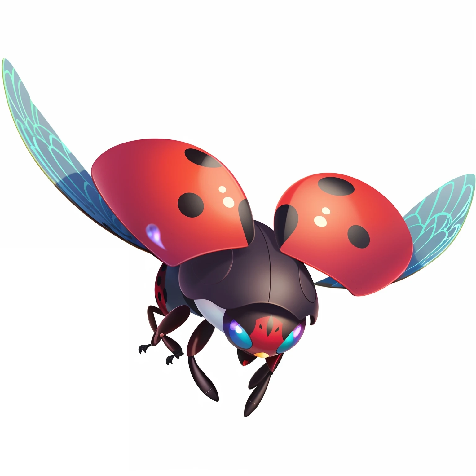Incredible cartoon-style artwork of a flying ladybug is a true masterpiece! Featuring a beautiful red shell and a black body, this fantasy creature has transparent wings that will leave you amazed. Let's explore different animation styles with a touch of Disney or Pixar!