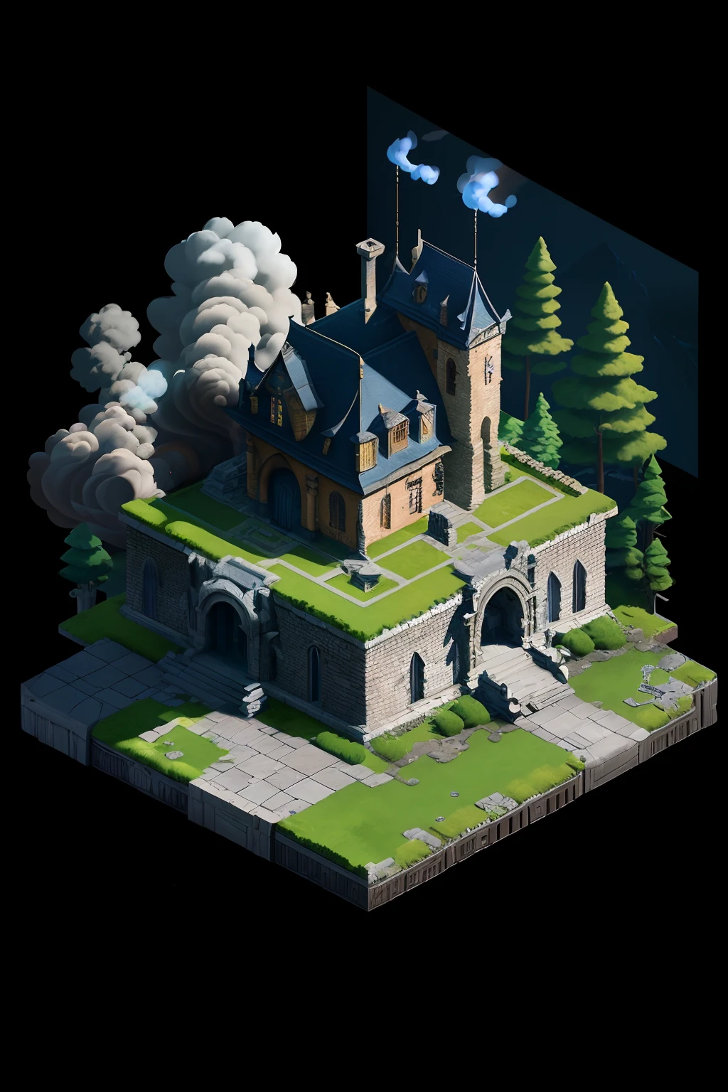 Masterpiece, best quality, (very detailed CG unity 8k wallpaper), (best quality), (best illustration), (best shadows), (((distant view icon))),dark underworld, arsenal, magma, smoke, stone house Architecture, Isometric 3D, Realistic Style, Octane Rendering, Ray Traced, Highly Detailed, 45-degree top-down perspective, game scene building icon design,