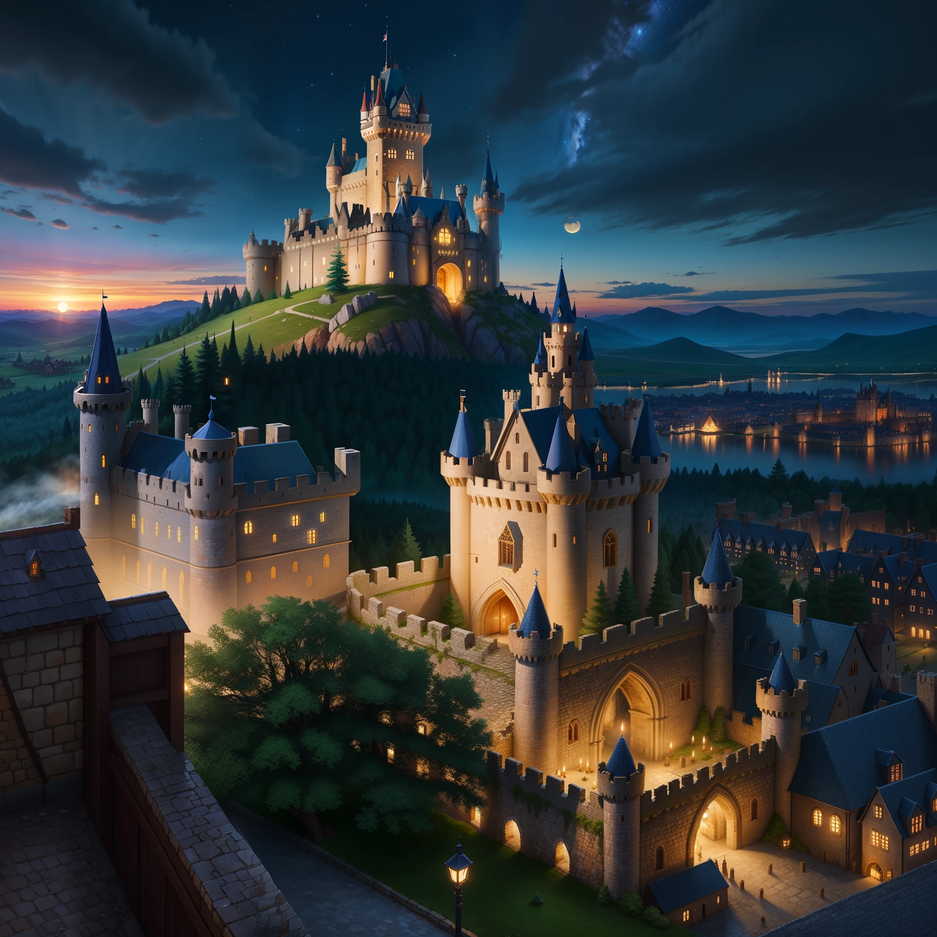 Great Castle night medieval vista without humans