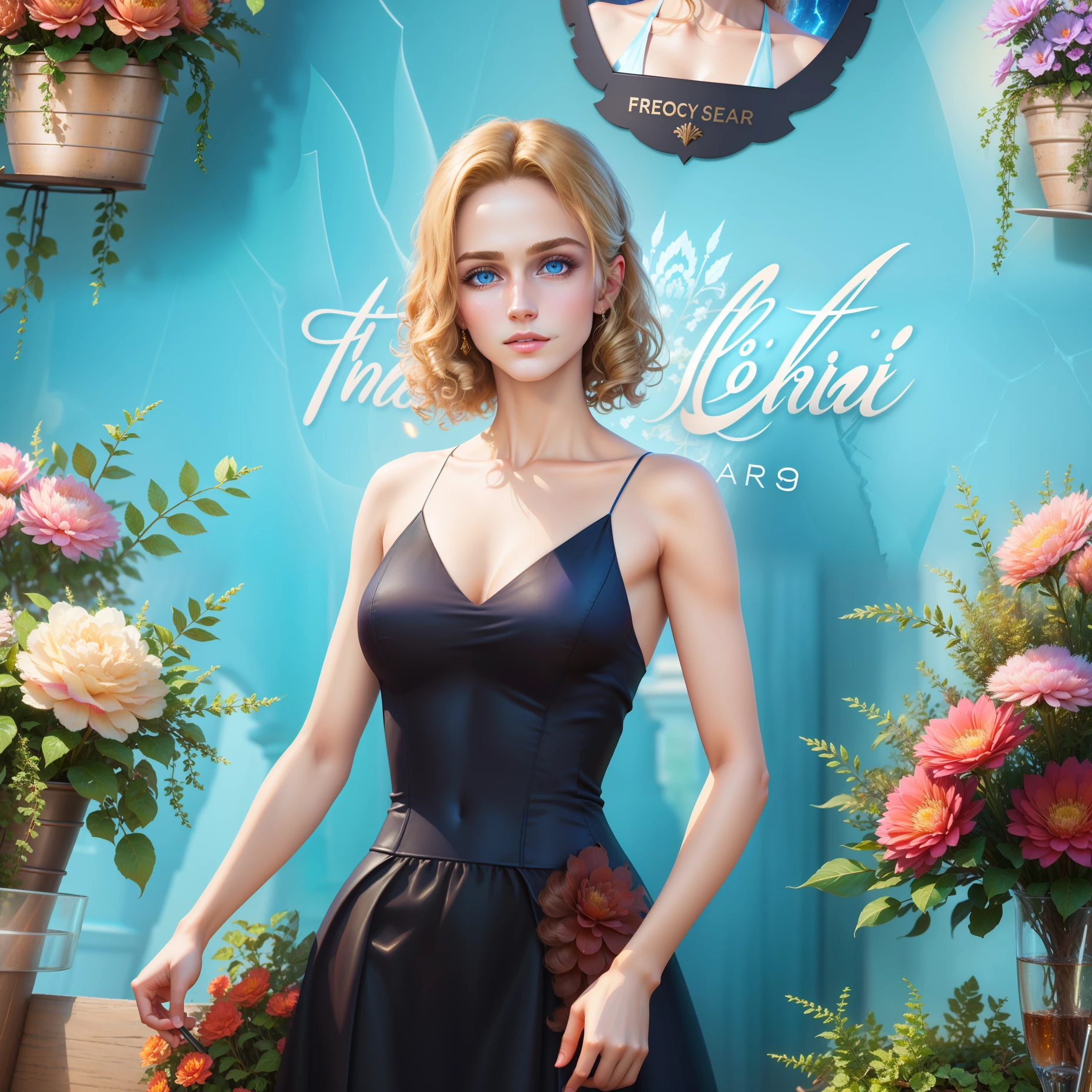 Best quality, masterpiece, upper body, bright highlights, (extremely detailed CG unified 8k wallpaper), handsome young man, (female, female), long curly hair, serious, dramatic posture, shiny armor, knights, movie lighting, realism, dynamic posture, clear focus, dynamic composition, fantasy art of the 1980s, (realism: 1.4), (masterpiece, side shots, delicate and beautiful eyes: 1.2), Masterpiece * Portrait, realistic, 3D face, glowing eyes, blonde hair, low cut dress from the 1920s