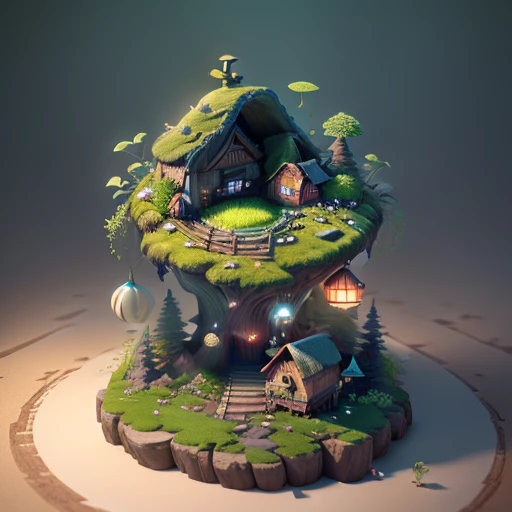 masterpiece, best quality, (extremely detailed CG unity 8k wallpaper), (best quality), (best illustration), (best shadow), A round turnip hut covered with moss, isometric 3D, octane render,ray tracing,ultra detailed
