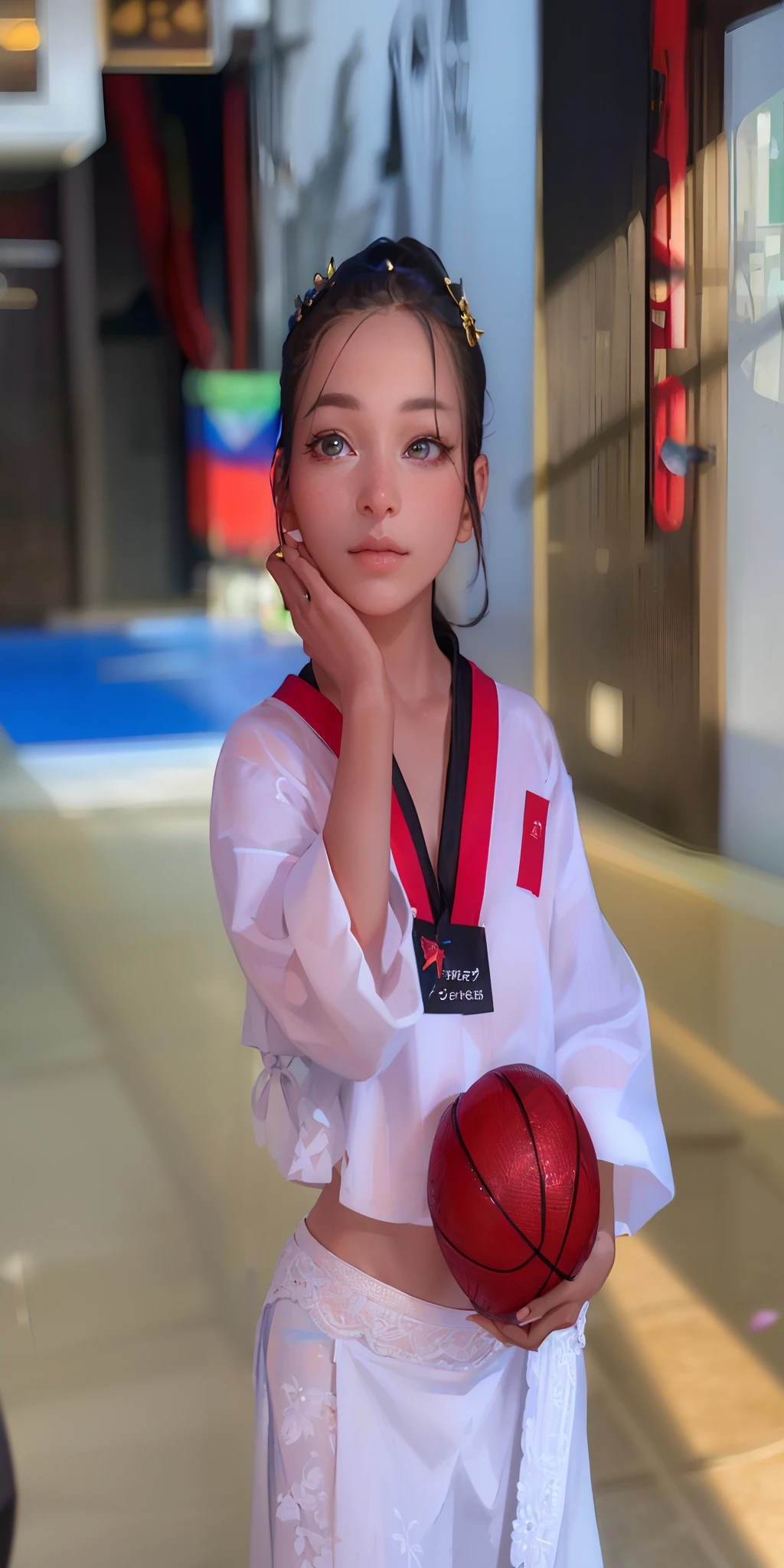(photorealistic:1.4), (masterpiece, sidelighting, finely detailed beautiful eyes: 1.2), masterpiece*portrait, realistic, 3d face, glowing eyes, shiny hair, lustrous skin, solo, embarassed, (midriff), black underwear, blonde hair,