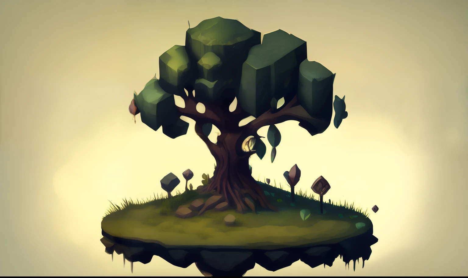 2D platform tree, RPG style, cartoony, DnD, fantasy, mobile game, dark ,light assets 