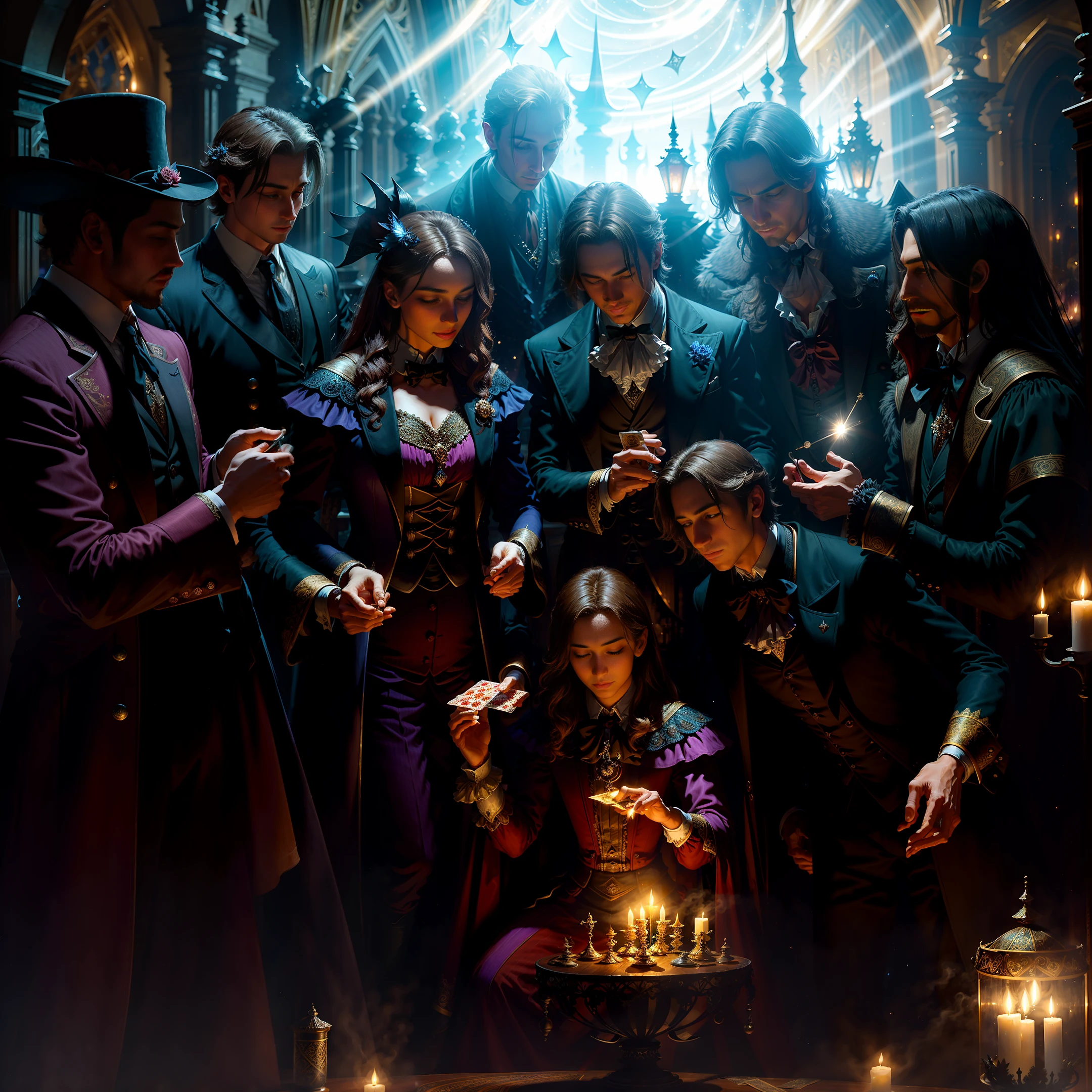 ((NIGHT)),masterpiece, ((ultradetailed)), ((A gathering of magicians))