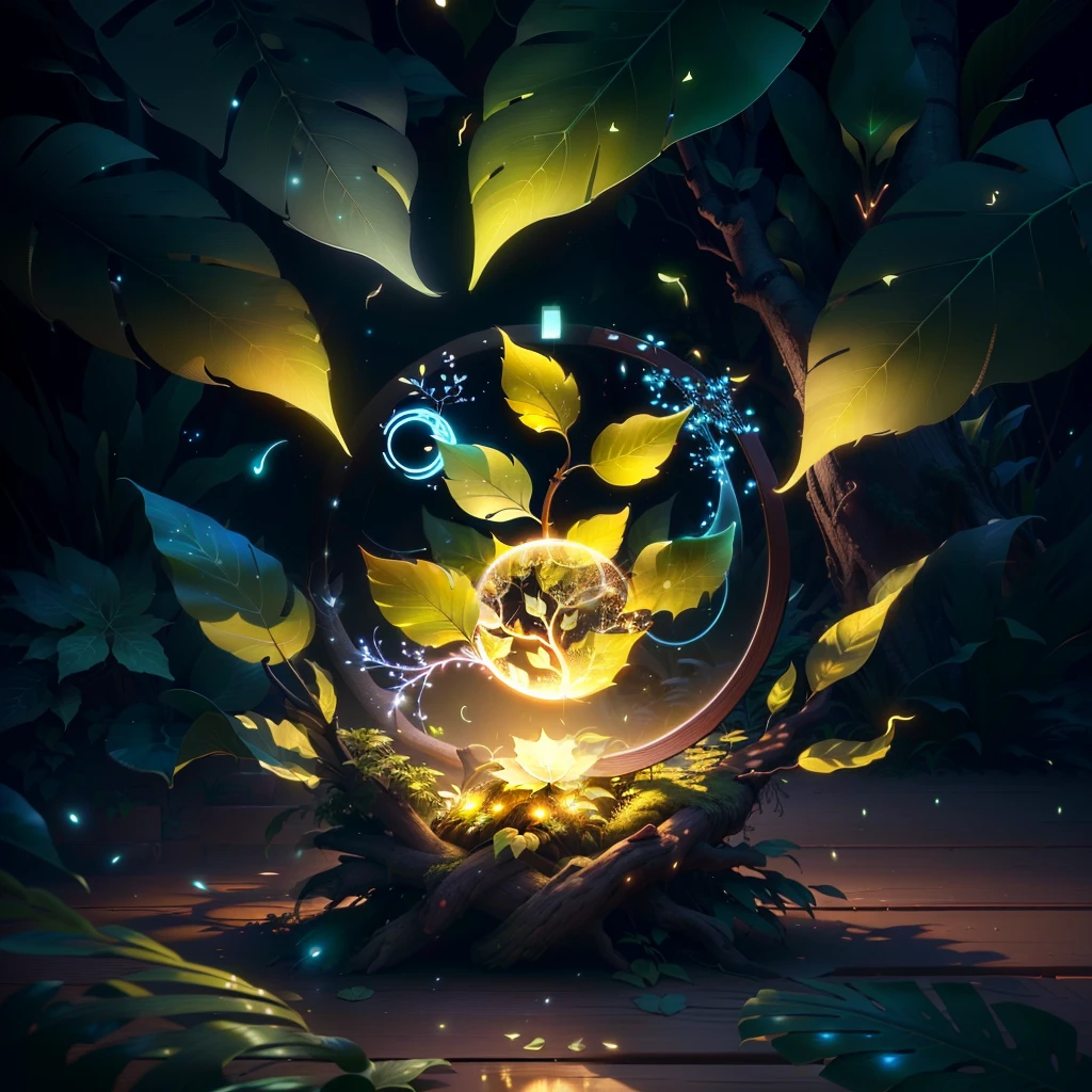 Masterpiece, best quality, (extremely fine CG unity 8k wallpaper), (best quality), (best illustration), (best shadow), the UI interface frame design adopts the natural elements of the jungle theme. The avatar frame is designed in a circle, surrounded by delicate leaves and branches, as well as fireflies and glowing particle effects, (UI interface frame design), (natural elements), (jungle theme), (circle), (leaves), (Branch), (Firefly), (Glow), (Particle Effect). , isometric 3d, octane rendering, ray tracing, ultra detailed