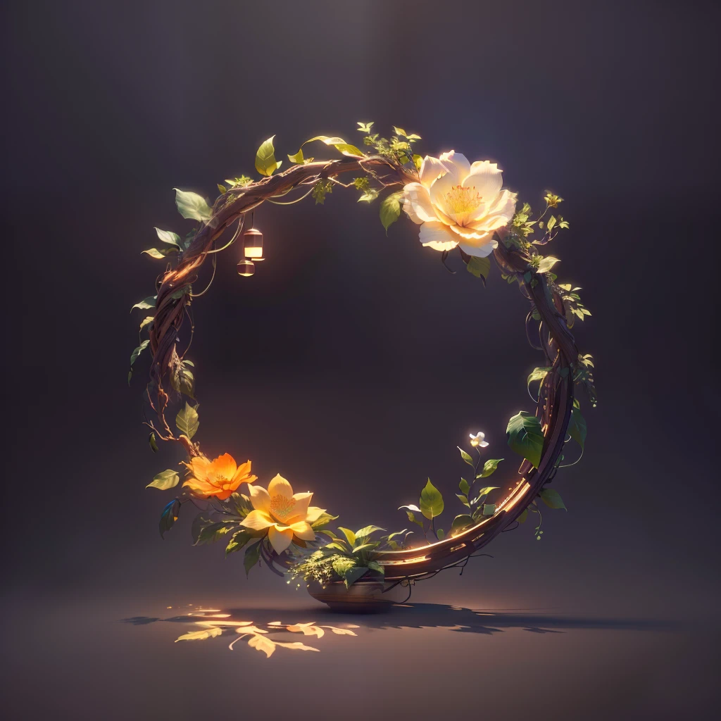 masterpiece, best quality, (extremely detailed CG unity 8k wallpaper), (best quality), (best illustration), (best shadow), UI interface frame design, (simple background:1.5), (circular shape), leaves, branches, vines, flowers, particle effect, natural elements, jungle theme, octane render, ray tracing, ultra detailed