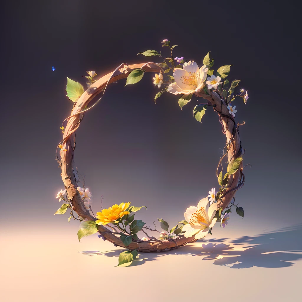 masterpiece, best quality, (extremely detailed CG unity 8k wallpaper), (best quality), (best illustration), (best shadow), UI interface frame design, (simple background:1.5), (circular shape), leaves, branches, (vines), flowers, small butterfly, particle effect, delicate, octane render, ray tracing, ultra detailed