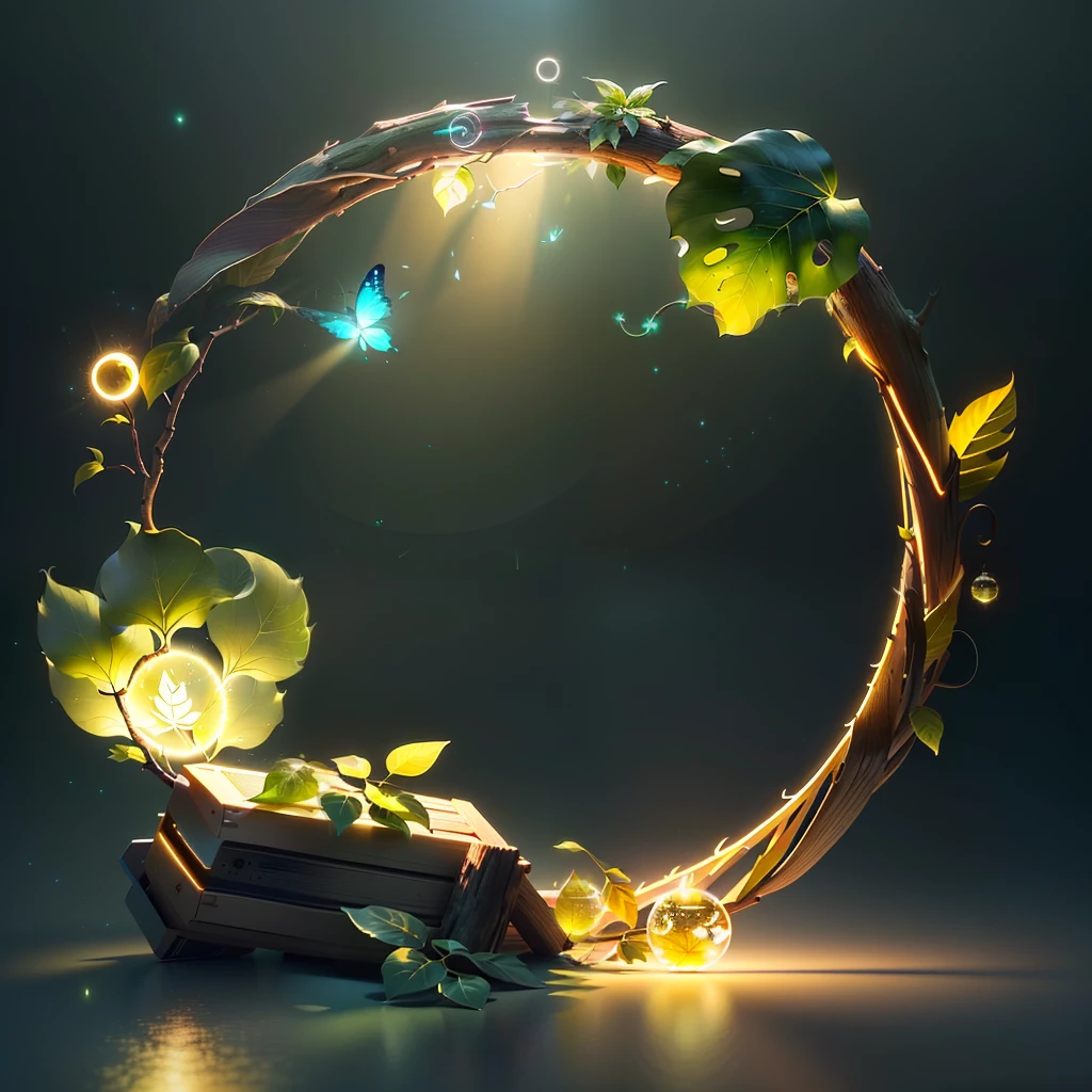 Masterpiece, best quality, (extremely fine CG unity 8k wallpaper), (best quality), (best illustration), (best shadow), the UI interface frame design adopts the natural elements of the jungle theme. The avatar frame is designed in a circle, surrounded by delicate leaves and branches, as well as fireflies and glowing particle effects, (UI interface frame design), (natural elements), (jungle theme), (circle), (leaves), (Branch), (Firefly), (Glow), (Particle Effect). , isometric 3d, octane rendering, ray tracing, ultra detailed