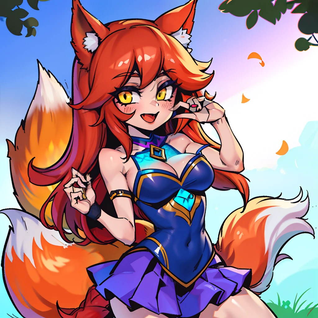 1girl, spirit blossom \(league of legends\), cowboy shot, foxgirl, fox ears, fox tail