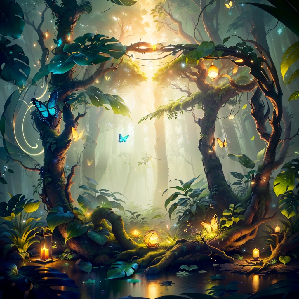A masterpiece, best quality, (blank background), (blank in the middle), (extremely detailed CG unity 8k wallpaper), (best quality), (best illustration), (best shadow), UI interface The border design features natural elements of the forest theme. The avatar frame is designed in a round shape, surrounded by delicate leaves and branches, with fireflies and glowing particle effects, (UI interface frame design), (natural elements), (jungle theme), (square), (leaves) , (twigs), (fireflies), butterflies, (delicate leaves), (glow), (particle effects). , isometric 3D, octane rendering, ray tracing, super detailed