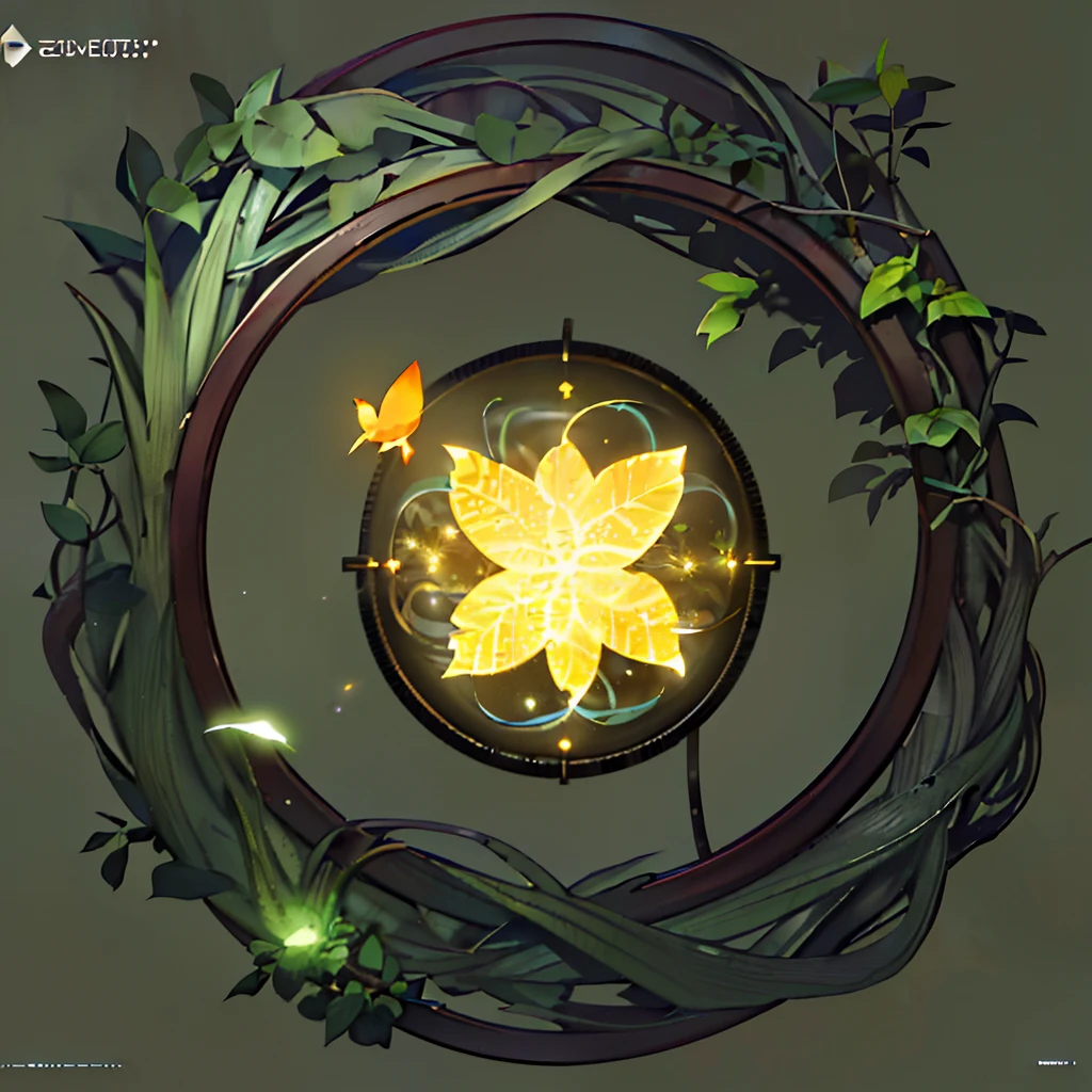 masterpiece, best quality, (extremely detailed CG unity 8k wallpaper), (best quality), (best illustration), (best shadow),The UI interface outer frame design adopts natural elements of jungle theme. The avatar frame is designed as a circular shape with delicate foliage and branches around it, along with fireflies and glowing particle effects,(UI interface outer frame design), (natural elements), (jungle theme), (circular shape), (foliage), (branches), (fireflies), (glowing), (particle effects).(multiple views of the same avatar frame), isometric 3D, octane render,ray tracing,ultra detailed