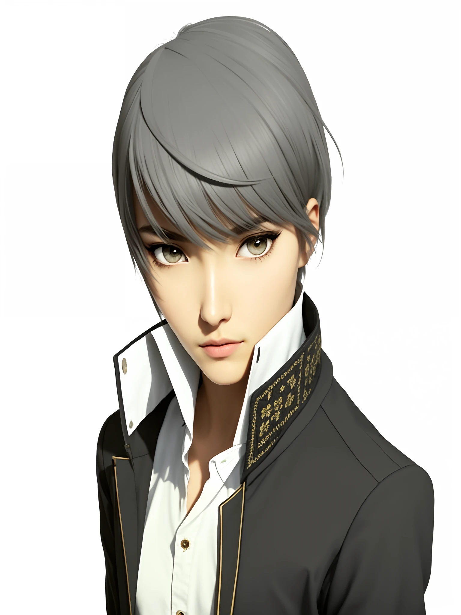 realism，Silver hair，Grey pupil，skin，Male high school student，Female high school student，Stand-up collar shirt，Handsome man，Handsome Asian man,gentle，Round chin，Double eyelid，Stand-up collar school uniform，Bangs cover your eyebrows，Bangs cover the forehead，Grey pupil，Grey eyes，Full jaw line，A rounded jawline，Weak cheekbones，Round face，Realistic lips，Full lips，Europeans and Americans，Asem，hybrid，Big eyes，Thin eyebrows，Thin brow，Hair covering eyebrows，Invisible eyebrows，Round cheeks，Soft cheeks，Asian skin，Her hair completely covers her eyebrows，No beard，Droopy bangs，Long bangs，Small eyebrows，Long hair，The hair covered the head，A rounded face，Asian，Long face，Mushroom head，No eyebrows，Man，Microocular distance