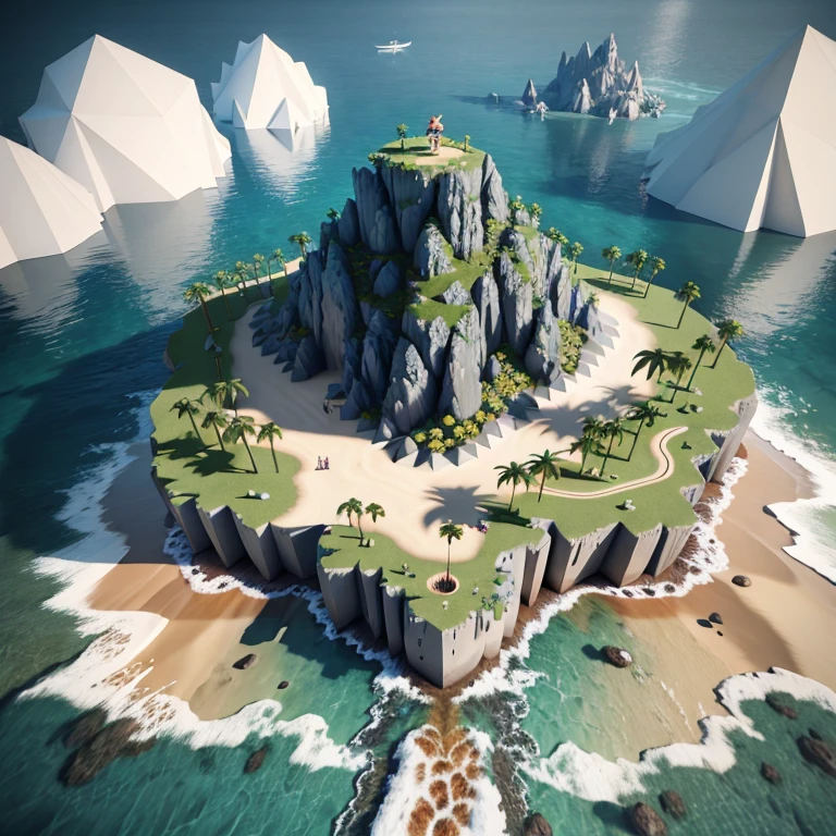 3D Render,realistic style,((low poly style game design island)) ,highly detailed 3D game levels,Vray rendering,Art station, High quality, ultra-high definition details,concept design,cinematic light, very high definition, high details, 8k, hyper realistic, high detail,global illumination,realistic lighting,Unreal Engine rendering,Substance 3D, Octane rendering,