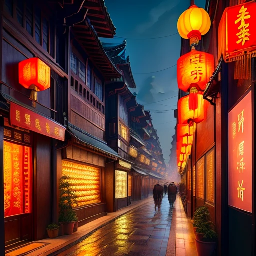 chinese building masterpiece, best quality, shop, real world, fantasy, Charming, modern, (no humans:1), Chinese-style modern stree, tbustling street, traditional architecture, lanterns, old-fashioned wooden signs, modern atmosphere.,