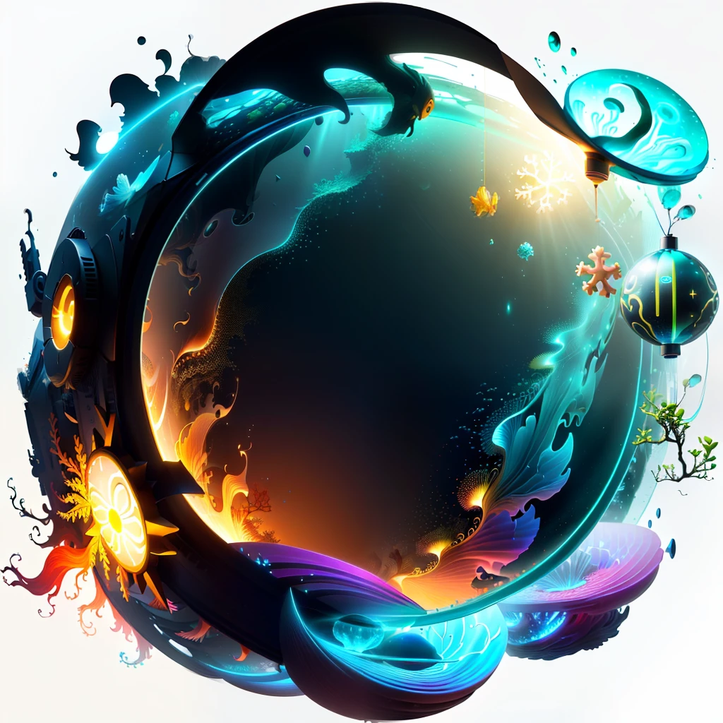 A masterpiece, best quality, (extremely detailed CG unity 8k wallpaper), (best quality), (best illustration), (best shadow), the UI interface frame design uses jungle-themed ocean elements. The avatar frame is designed in a circle, surrounded by exquisite corals and fishes, glowing particle effects, bubbles, (UI interface frame design), (natural elements), (jungle theme), (circle), (coral), ( Colorful Fish), (Glow), (Particle Effect). (multiple views of the same avatar frame), isometric 3D, octane rendering, ray tracing, ultra detailed