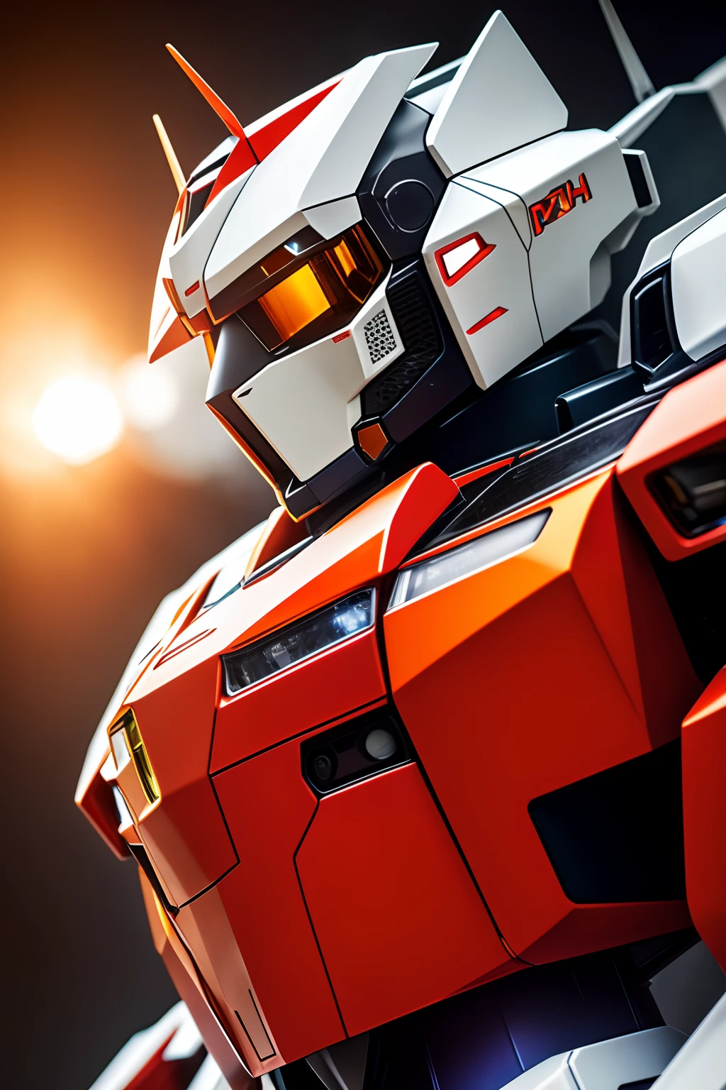 dvMech, Gundam mecha face. 85mm, f1.8, robot portrait, glossy ceramic, looking at viewer, intricate mechanical composition, highest quality, complex (high detail: 1.1) Unreal Engine.