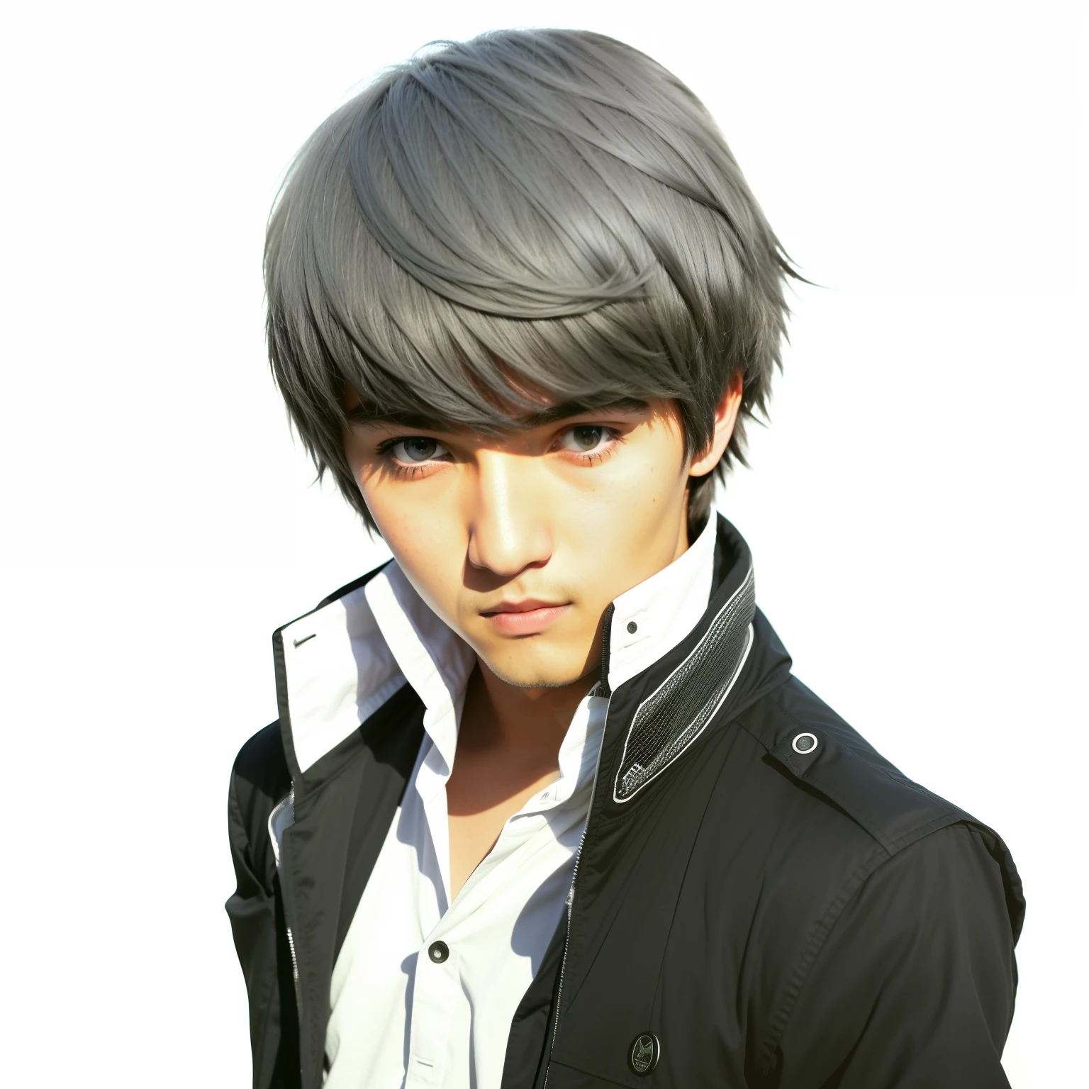 RAW photo, a close up portrait photo of brutal 45 y.o man in wastelander clothes, long haircut, pale skin, slim body, background is city ruins, (high detailed skin:1.2), 8k uhd, dslr, soft lighting, high quality, film grain, Fujifilm XT3 Japanese high school students 17-year-old high school student Persona4 Handsome boy Double eyelid No beard mature tough Young man Silver hair Grey hair,Half body,Eye on the audience,Mushroom head,Long bangs,Her hair color is silver,silver,grey,Grey hair,Bangs to the left