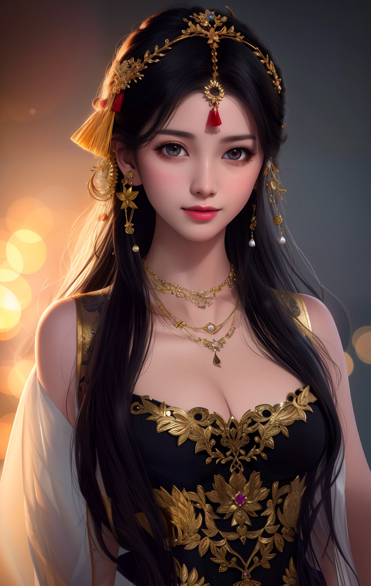 best quality, masterpiece, highres, 1girl,china dress,hair ornament,Smile,necklace, jewelry,Beautiful face,upon_body, tyndall effect,photorealistic, dark studio, rim lighting, two tone lighting,(high detailed skin:1.2), 8k uhd, dslr, soft lighting, high quality, volumetric lighting, candid, Photograph, high resolution, 4k, 8k, Bokeh