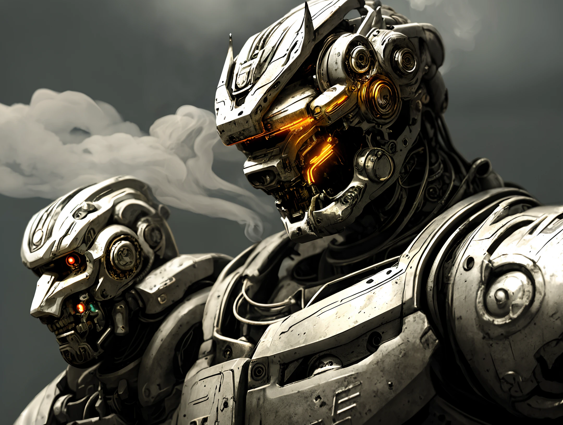 made out of metal, cyborg, steampunk style, ((intricate details)), hdr, ((intricate details, hyperdetailed)), dramatic shot, Futuristic tank, ((close up)) detailed,  digital painting, concept art, breathtaking, high details, extremely detailed, beautiful, establishing shot, hyperrealistic,solo, Masterpiece, robot arm, colorful,game character design, concept design,  high detail,masterpiece, best quality,  (best illustration), (best shadow), absurdres, realistic lighting,  beautiful detailed glow,  ((Robots)), (Smoke:1.2), (Action Pose:1.1),(Worn Out Look:1.1), (High-Tech:1.1),best photo from the exhibition, 35 mm, cell shading, bloom, 8k ,  abrasions, cuts, wounds, stunning, highly detailed, bionic,  shiny, polished, metallic, reflections, trending on  Intricate, High Detail, Sharp focus, dramatic, realism,  beautiful and detailed lighting,  shadows