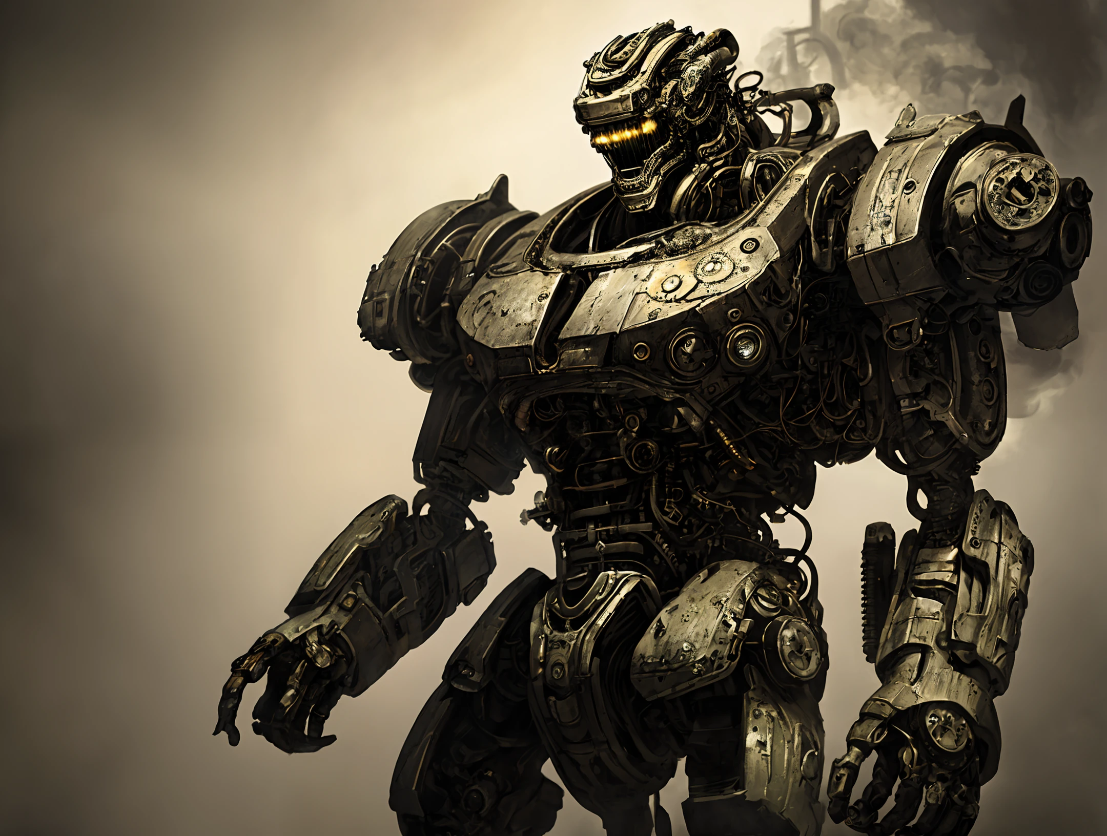 made out of metal, cyborg, steampunk style, ((intricate details)), hdr, ((intricate details, hyperdetailed)), dramatic shot, Futuristic tank, ((close up)) detailed, digital painting, concept art, breathtaking, high details, extremely detailed, beautiful, establishing shot, hyperrealistic,solo, Masterpiece, robot arm, colorful,game character design, concept design, high detail,masterpiece, best quality, (best illustration), (best shadow), absurdres, realistic lighting, beautiful detailed glow, ((Robots)), (Smoke:1.2), (Action Pose:1.1),(Worn Out Look:1.1), (High-Tech:1.1),best photo from the exhibition, 35 mm, cell shading, bloom, 8k , abrasions, cuts, wounds, stunning, highly detailed, bionic, shiny, polished, metallic, reflections, trending on Intricate, High Detail, Sharp focus, dramatic, realism, beautiful and detailed lighting, shadows