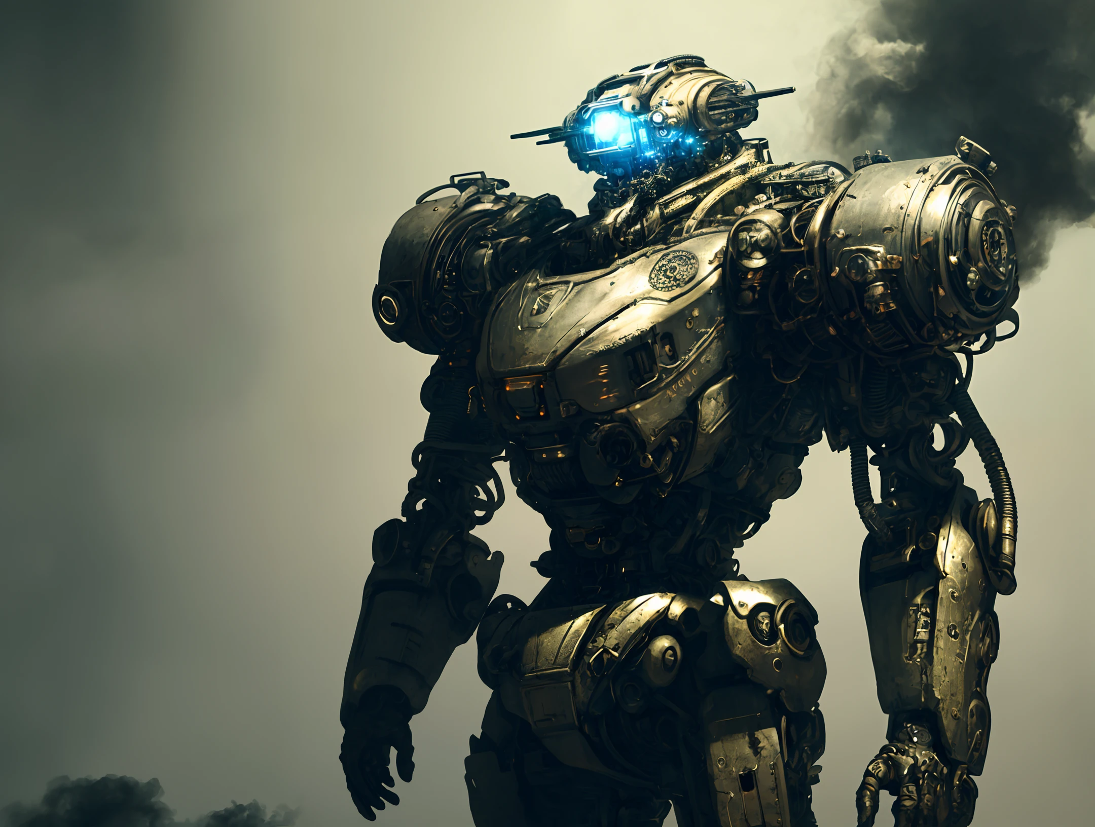 made out of metal, cyborg, steampunk style, ((intricate details)), hdr, ((intricate details, hyperdetailed)), dramatic shot, Futuristic tank, ((close up)) detailed,  digital painting, concept art, breathtaking, high details, extremely detailed, beautiful, establishing shot, hyperrealistic,solo, Masterpiece, robot arm, colorful,game character design, concept design,  high detail,masterpiece, best quality,  (best illustration), (best shadow), absurdres, realistic lighting,  beautiful detailed glow,  ((Robots)), (Smoke:1.2), (Action Pose:1.1),(Worn Out Look:1.1), (High-Tech:1.1),best photo from the exhibition, 35 mm, cell shading, bloom, 8k ,  abrasions, cuts, wounds, stunning, highly detailed, bionic,  shiny, polished, metallic, reflections, trending on  Intricate, High Detail, Sharp focus, dramatic, realism,  beautiful and detailed lighting,  shadows