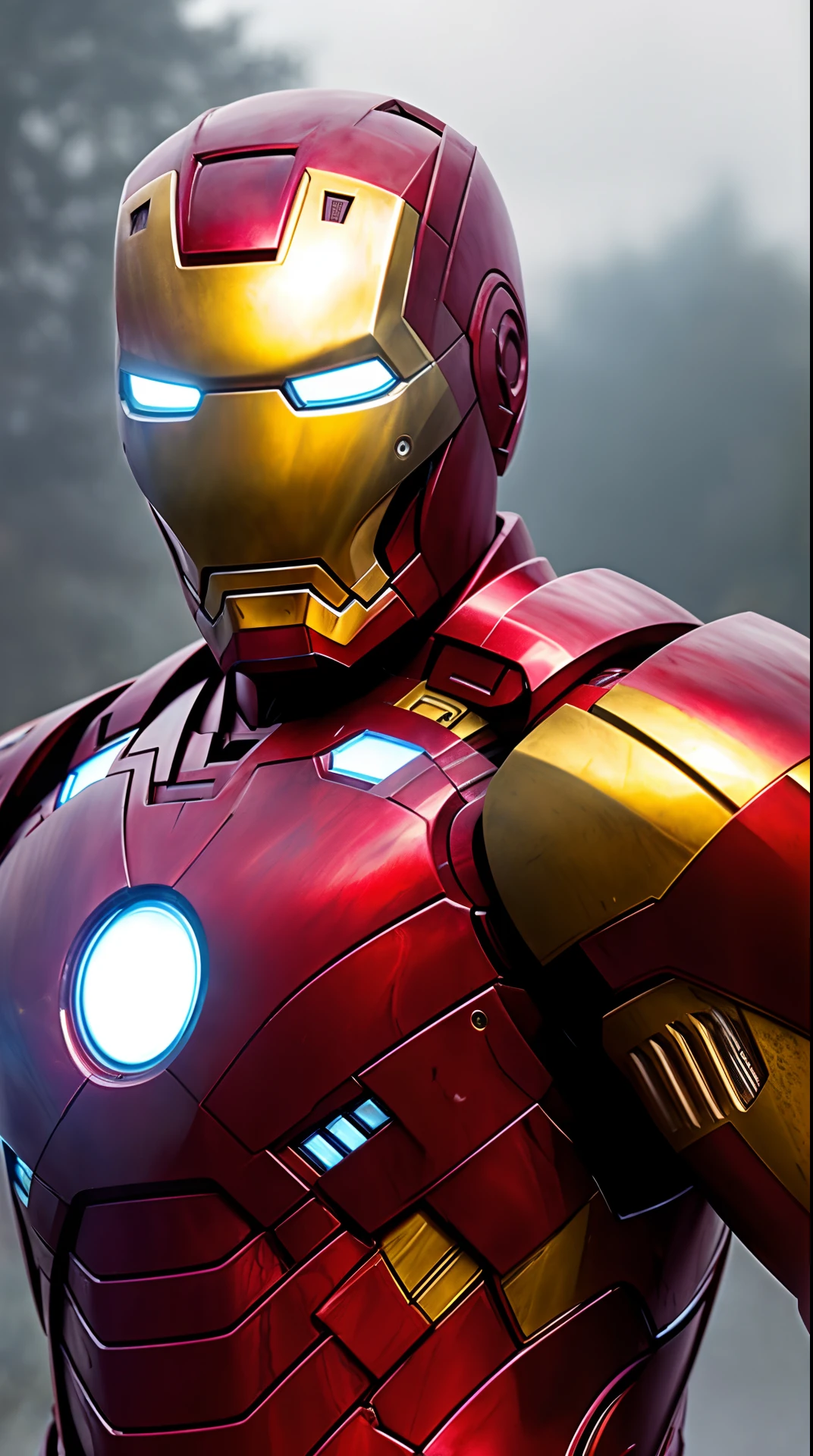 Iron Man played by Robert Downey Jr., chest, face
(foggy backgrounds, epic realism, rutkowski, hdr, intricate detail, ultra detailed, cinematic, rim light, soft colors: 1.2)