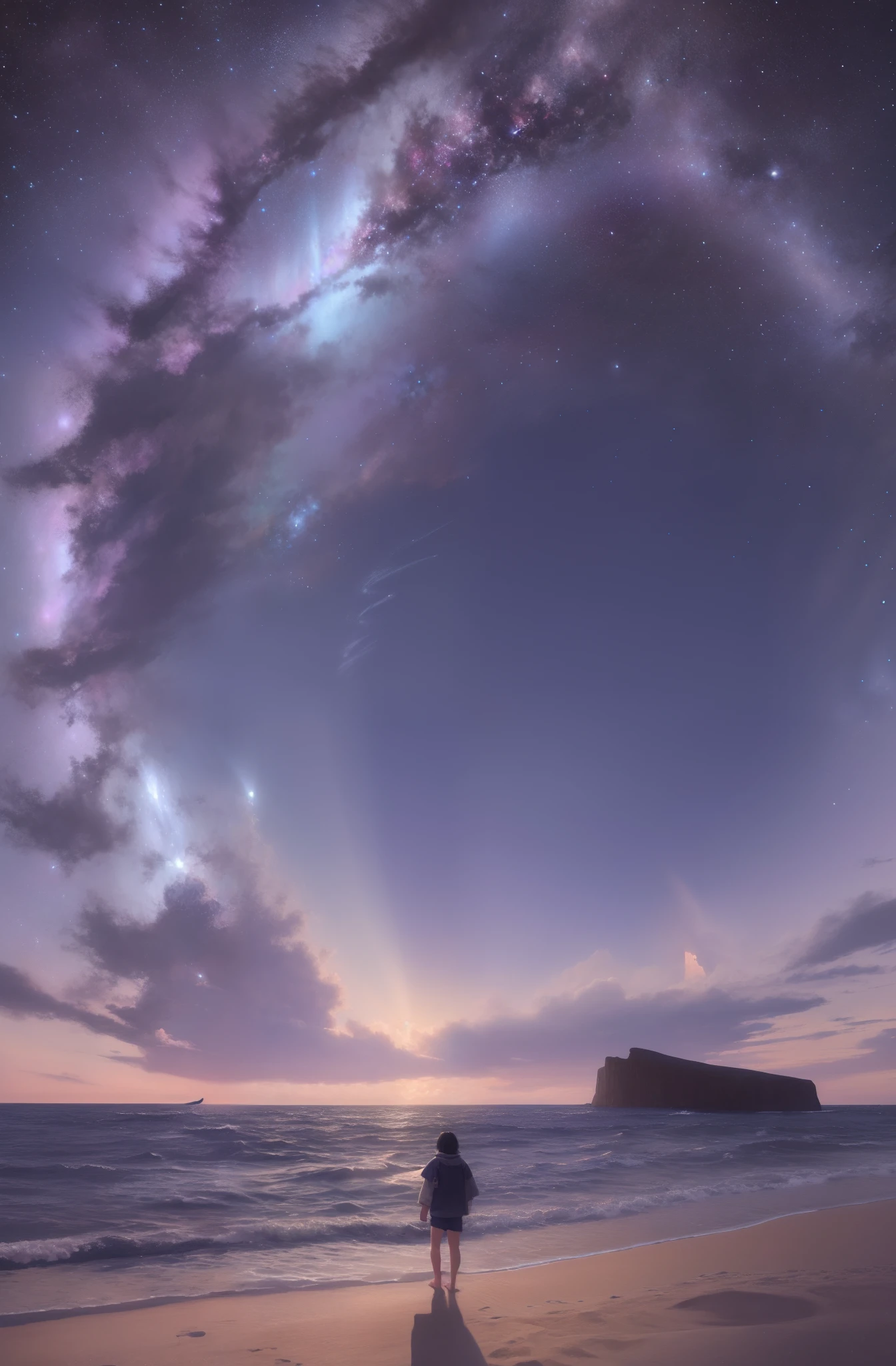 8k,nebula,nightsky,whale,sea of sand,flowery,beautiful,technique highly detailed,epic composition,up colse portraits of,crepuscular ray,Studio Ghibli