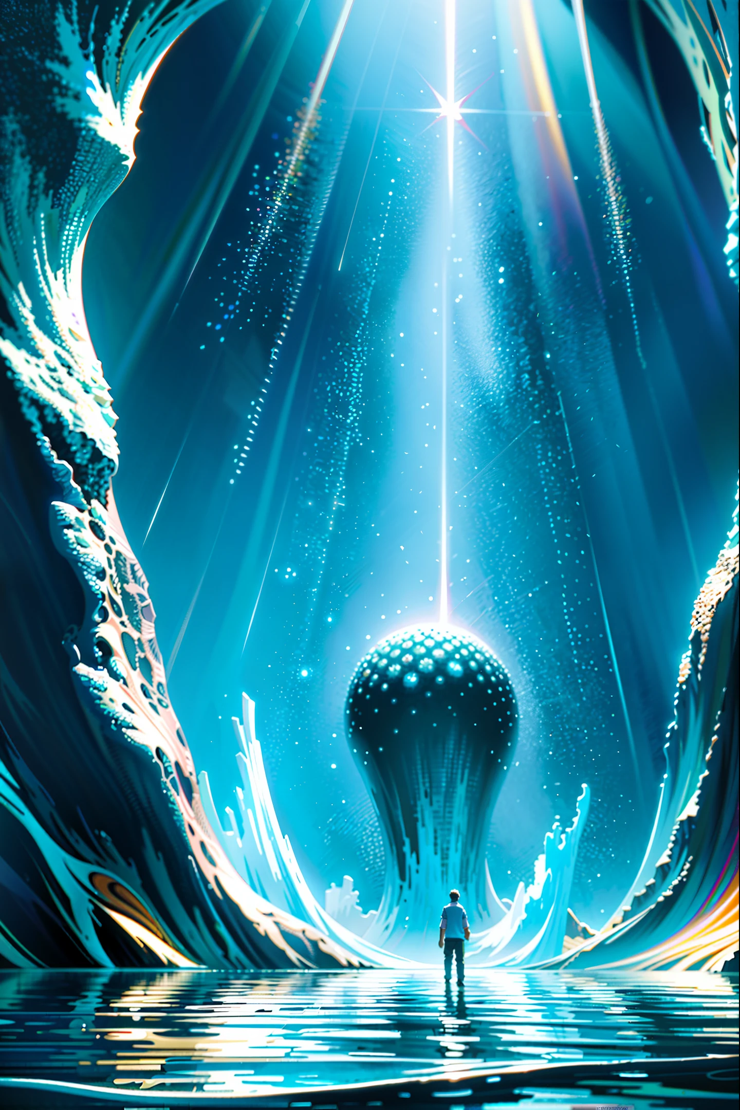 a painting of a beyond-dimensional fantasy world,a world of under the sea,Atlantis,science fiction,uplighting,studio Ghibli,unreal engine,epic composition,CG digital render,Ultra HD,technique highly detailed,triadic color scheme