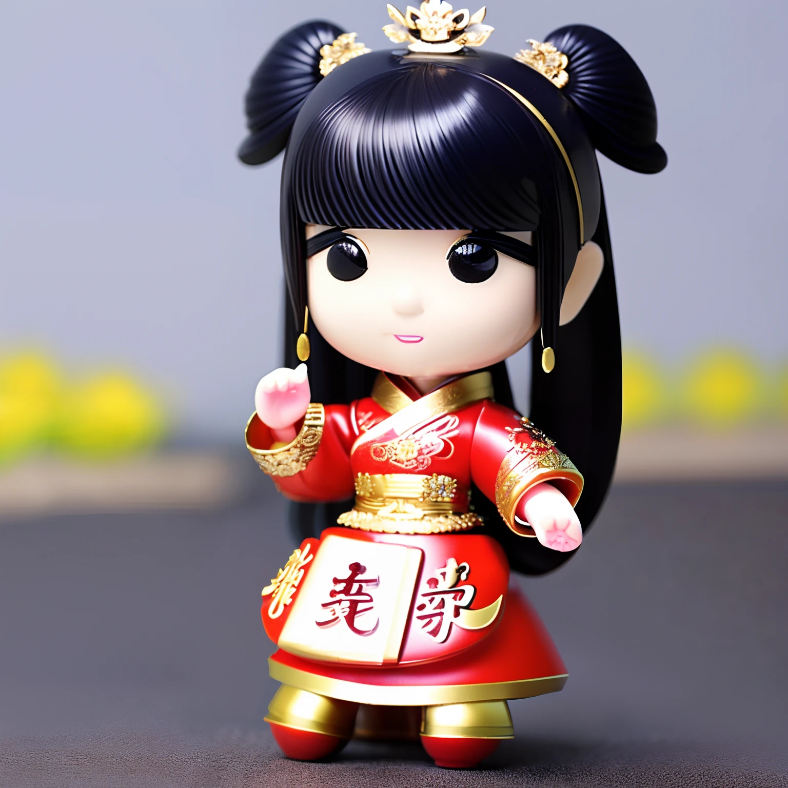 A (SmolOne:1.2), Super cute girl IP by pop mart, Chinese style Hanfu clothing, claymorphism, model, blind box toy, glossy and delicate, clean background, fine luster, 3D rendering, OC rendering, best quality, 4K, ultra detoiled --ar 3:4 --s 250 --v 5