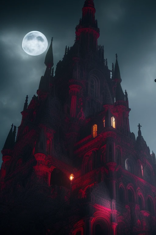 "Amidst the mysterious and ominous atmosphere, red moon, untold dark secrets lie hidden within the intricate architecture, illuminated by dramatic lighting. Transport yourself to an otherworldly realm with the breathtaking visual masterpiece that is the video game cg 8k wallpaper of the tower of witch in hell. An experience like no other, where every detail is crafted with the utmost care and quality."