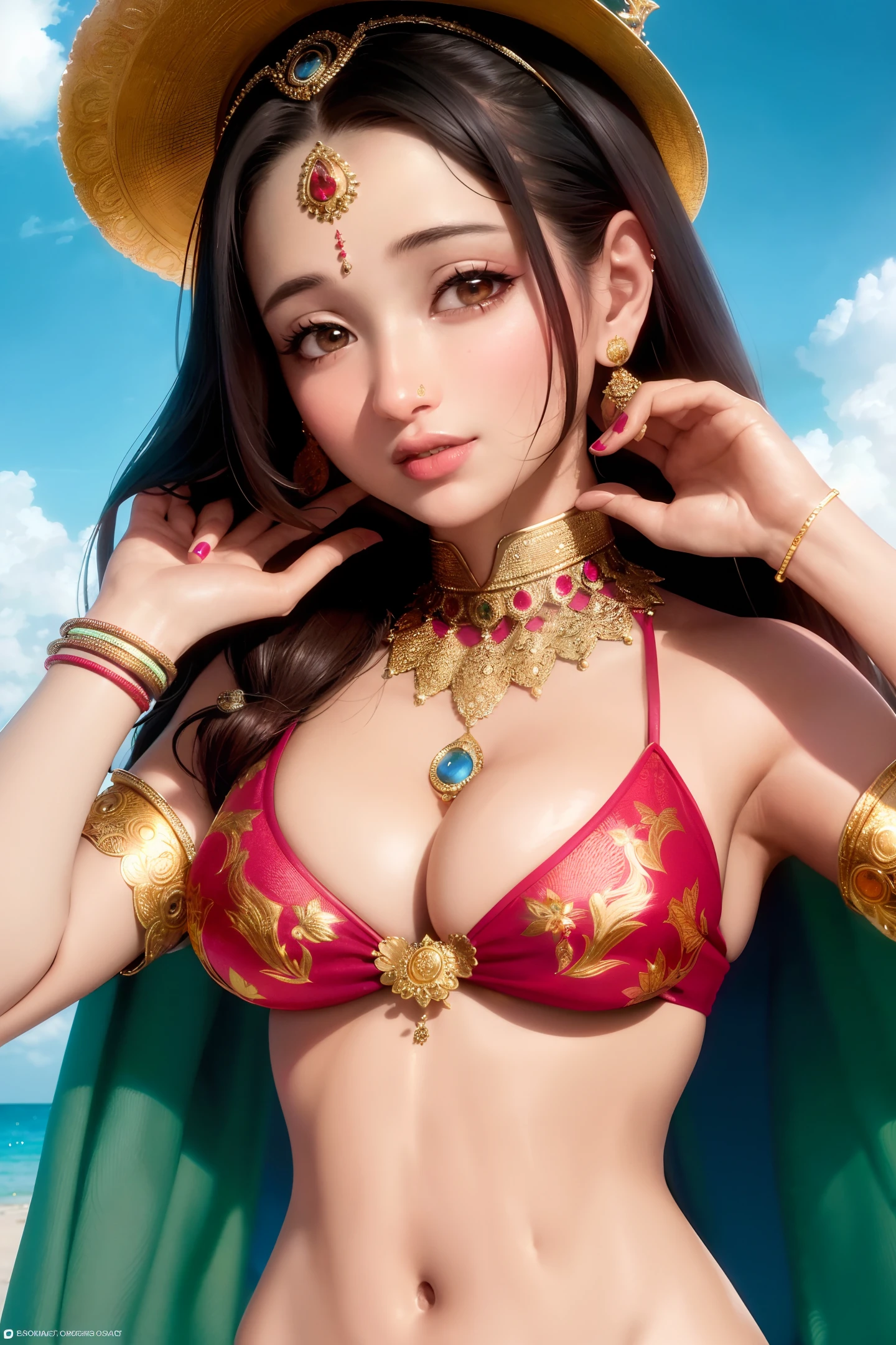 masterpiece, best quality, a beautiful skinned indian woman wearing a detailed strapless croptop bikini on a beach, underboob
large breasts, dynamic pose, wet skin, detailed skin, many layers
8K, high resolution, absurdres, dramatic shadows, sun illumination, vivid colors
portrait, face only, photorealistic, by Conrad Roset, illustration, dramatic lighting, artstation, concept art
india, Hinduism, indian clothes, a close up portrait photo of beautiful Tamannaah Bhatia, Tamannaah Bhatia