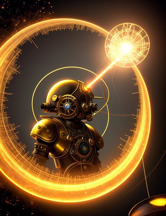 floating single atoms, steampunk style, electric sparks from the atom, big brother monitoring the atoms