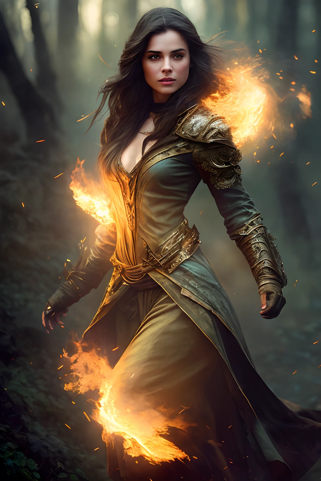 A violent explosion of light striking a woman brightly, cinematic shot on canon 5d, ultra realistic fire skin, intricate clothes, accurate hands, Steve Henderson, Fabian Perez, Henry Asencio, Jeremy Mann, Marc Simonetti, fantasy magic atmosphere, extreme hdr