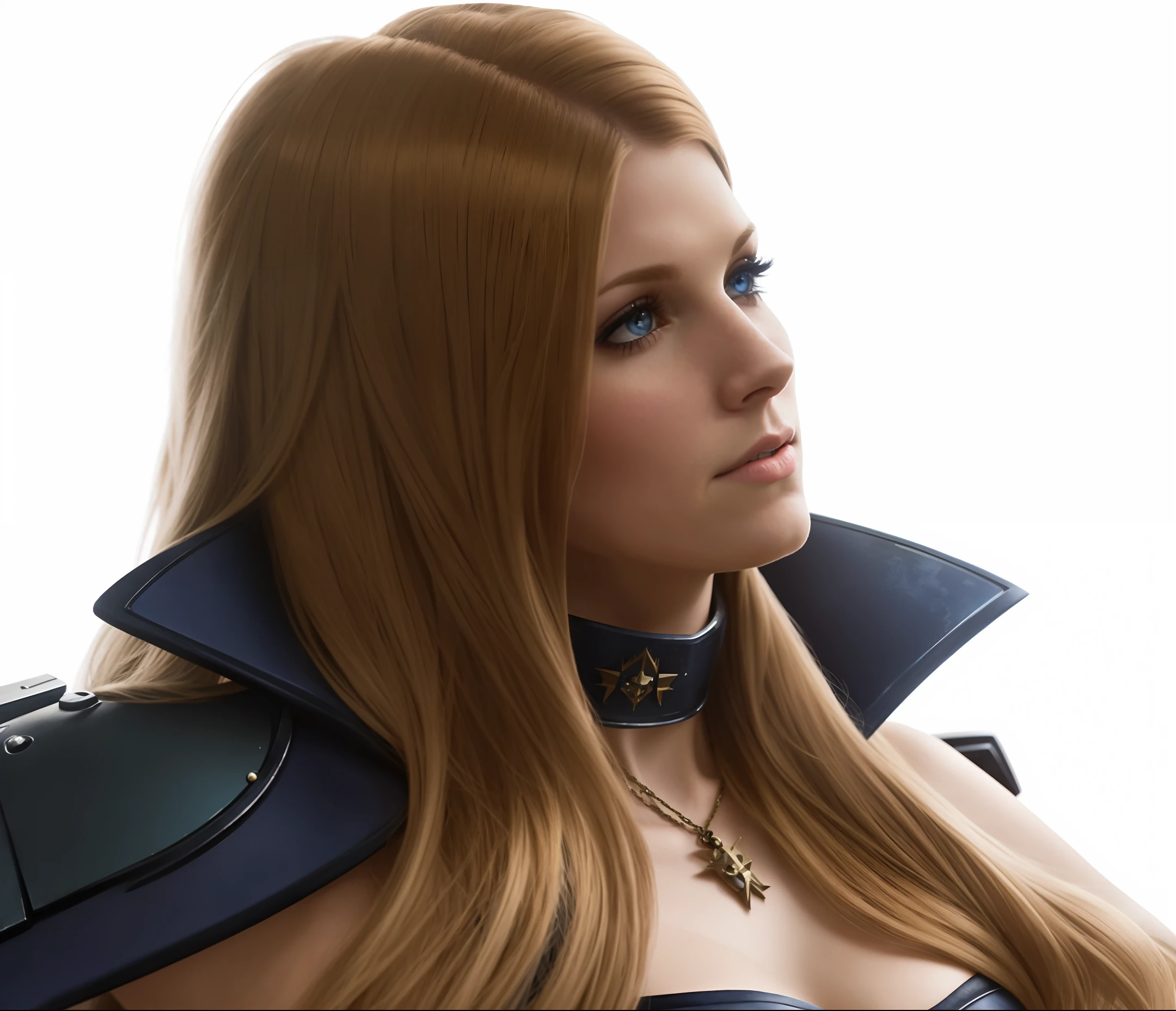 Solo, Anna Kendrick,Cinematic Lighting, Warhammer 40k,Bad smile, Eyes to the opposite side,Dramatic, perfect Body, Blue eyes,Black Plate , Blonde Woman