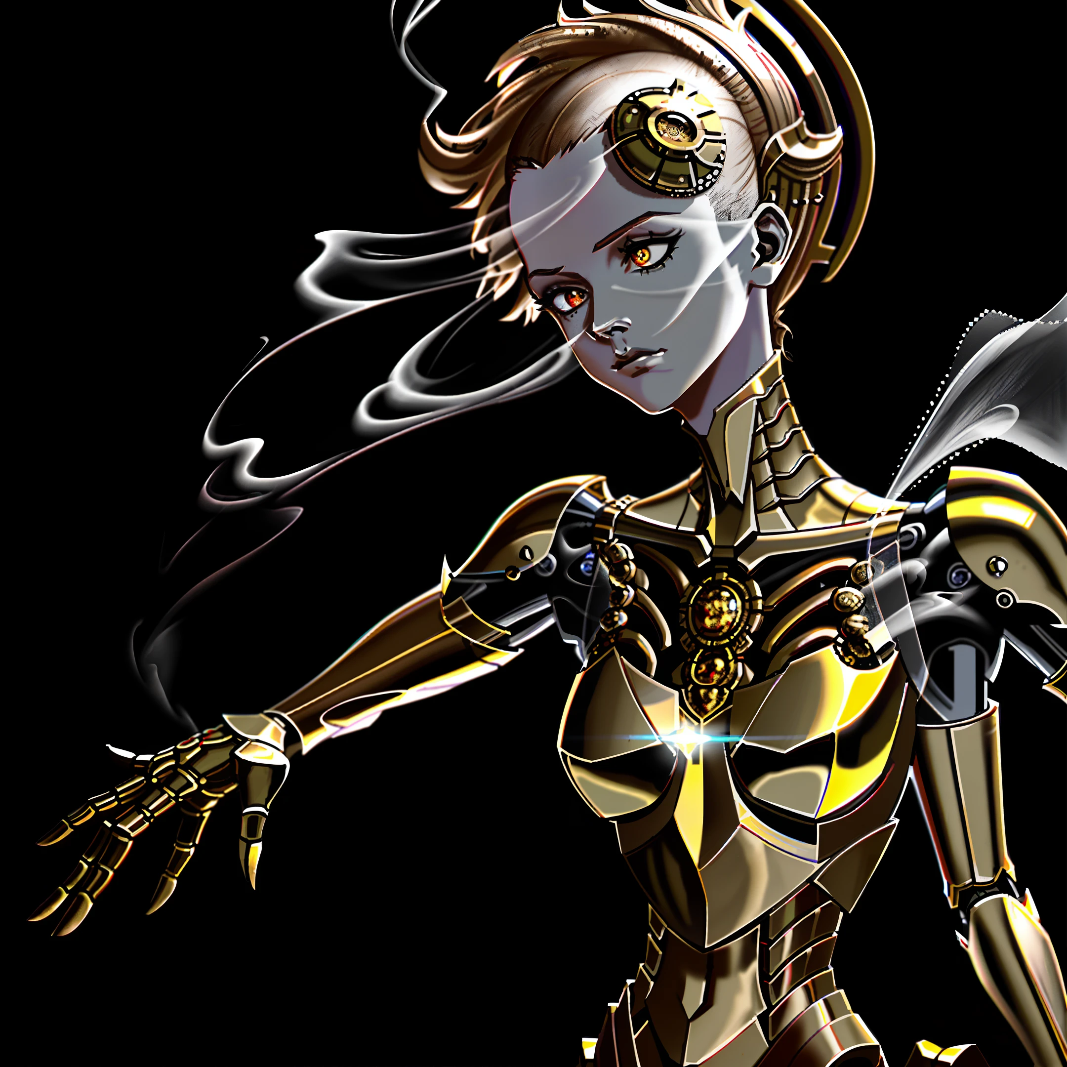 masterpiece, best quality, dynamic pose, wind,smoke,steam,made out of metal and stone, cyborg, steampunk style, hdr, ((intricate details, hyperdetailed)), dramatic shot,((close up)) detailed, digital painting, concept art, breathtaking, extremely detailed, establishing shot, hyperrealistic,solo, robot arm,high detail,masterpiece,(best illustration), (best shadow), absurdres, realistic lighting, (Smoke:1.2), (Action Pose:1.1),(Worn Out Look:1.1), cell shading, 8k , abrasions, cuts, wounds, stunning, highly detailed, bionic, shiny, polished, metallic, reflections, trending on Intricate, Sharp focus, dramatic, beautiful and detailed lighting and shadows, body inside metal,broken arm,human shape