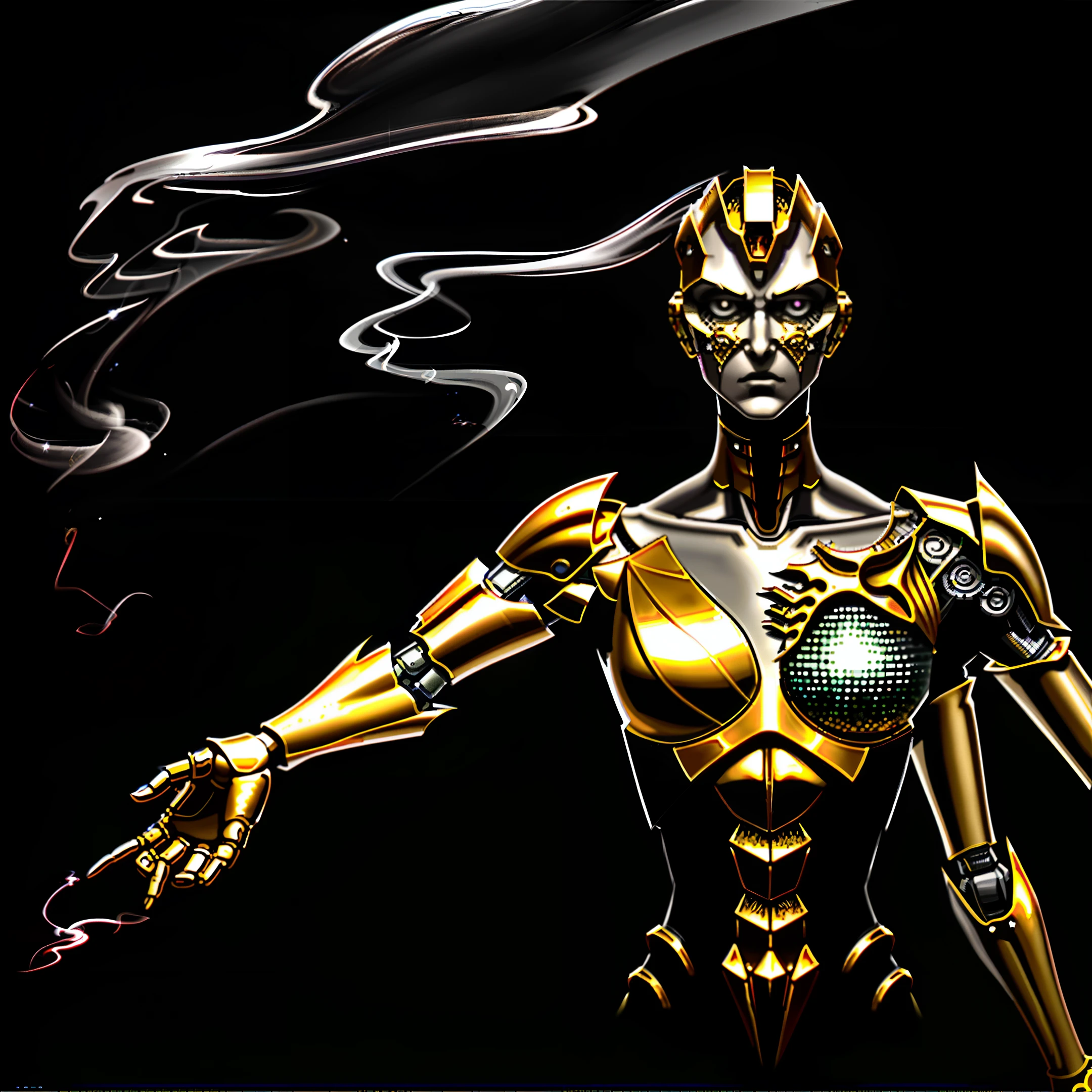 masterpiece, best quality, dynamic pose, wind,smoke,steam,made out of metal and stone, cyborg, steampunk style, hdr, ((intricate details, hyperdetailed)), dramatic shot,((close up)) detailed, digital painting, concept art, breathtaking, extremely detailed, establishing shot, hyperrealistic,solo, robot arm,high detail,masterpiece,(best illustration), (best shadow), absurdres, realistic lighting, (Smoke:1.2), (Action Pose:1.1),(Worn Out Look:1.1), cell shading, 8k , abrasions, cuts, wounds, stunning, highly detailed, bionic, shiny, polished, metallic, reflections, trending on Intricate, Sharp focus, dramatic, beautiful and detailed lighting and shadows, body inside metal,broken arm,human shape