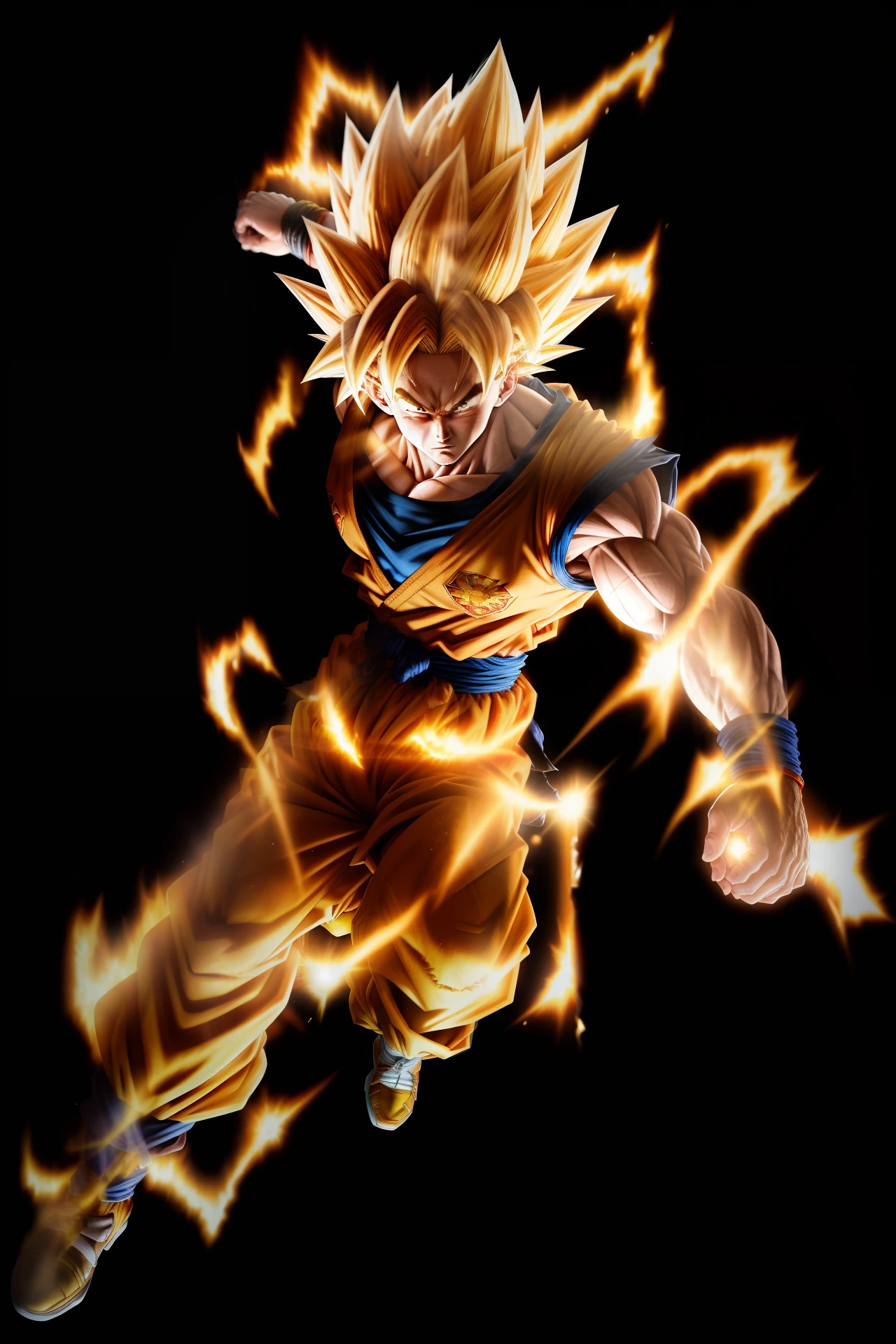 masterpiece, best quality, goku, super Saiyan, yellow hair, hyper realistic, shining skin, cg 8k, ((((((realistic)))))), Sun goku, Detailed skin, RAW photo, Simple background, (high detailed skin:1.2), 8k uhd, dslr, soft lighting, high quality, film grain, Fujifilm XT3, torn cloth, Highest Quality, masterpiece, (soft diffused lighting), Highly detailed photo,(hyperdetailed, intricate details), sharp focus, 8k, absurdres, 8mm film grain