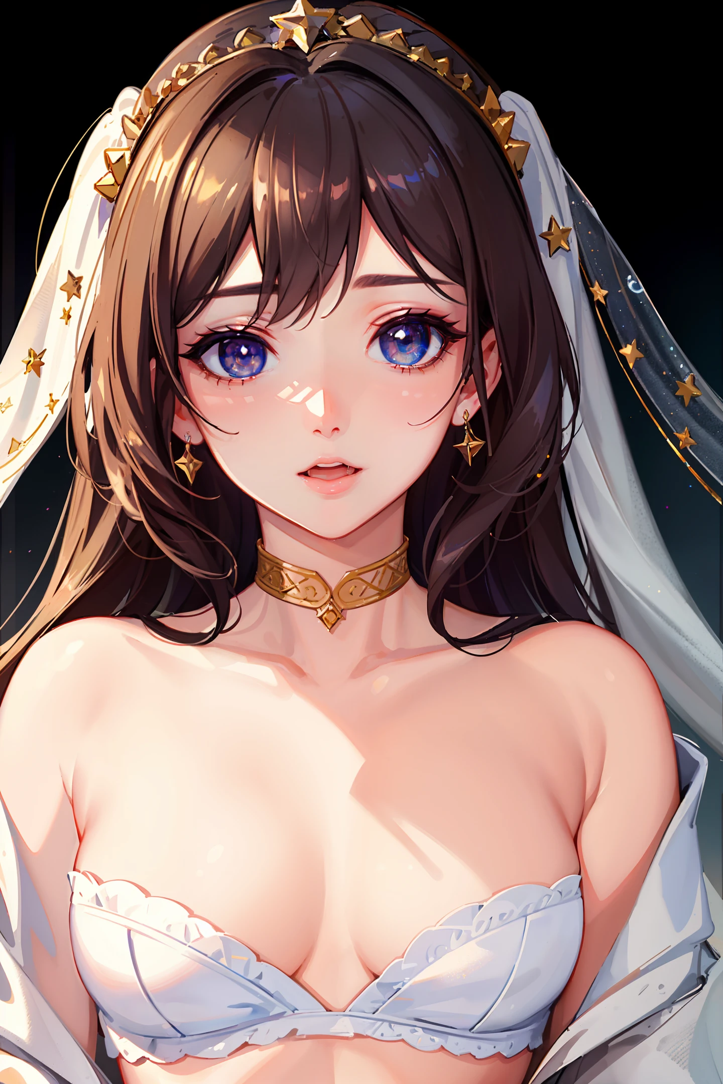 (masterpiece:1.3),(high quality:1.2),(finely detailed:1.2),(beautiful eyes:1.5)，star-shaped pupil,portrait,Tongue out,Bare,midriff,bule eyes