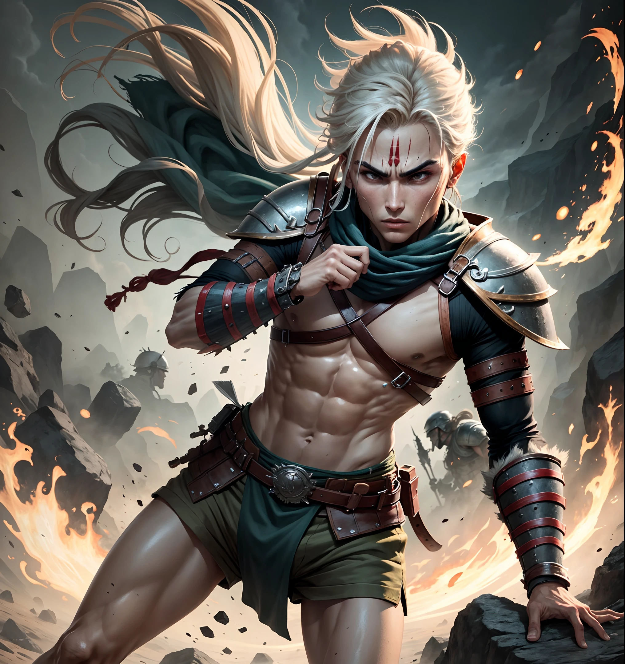 An isolated warrior engaged in a single-handed battle.