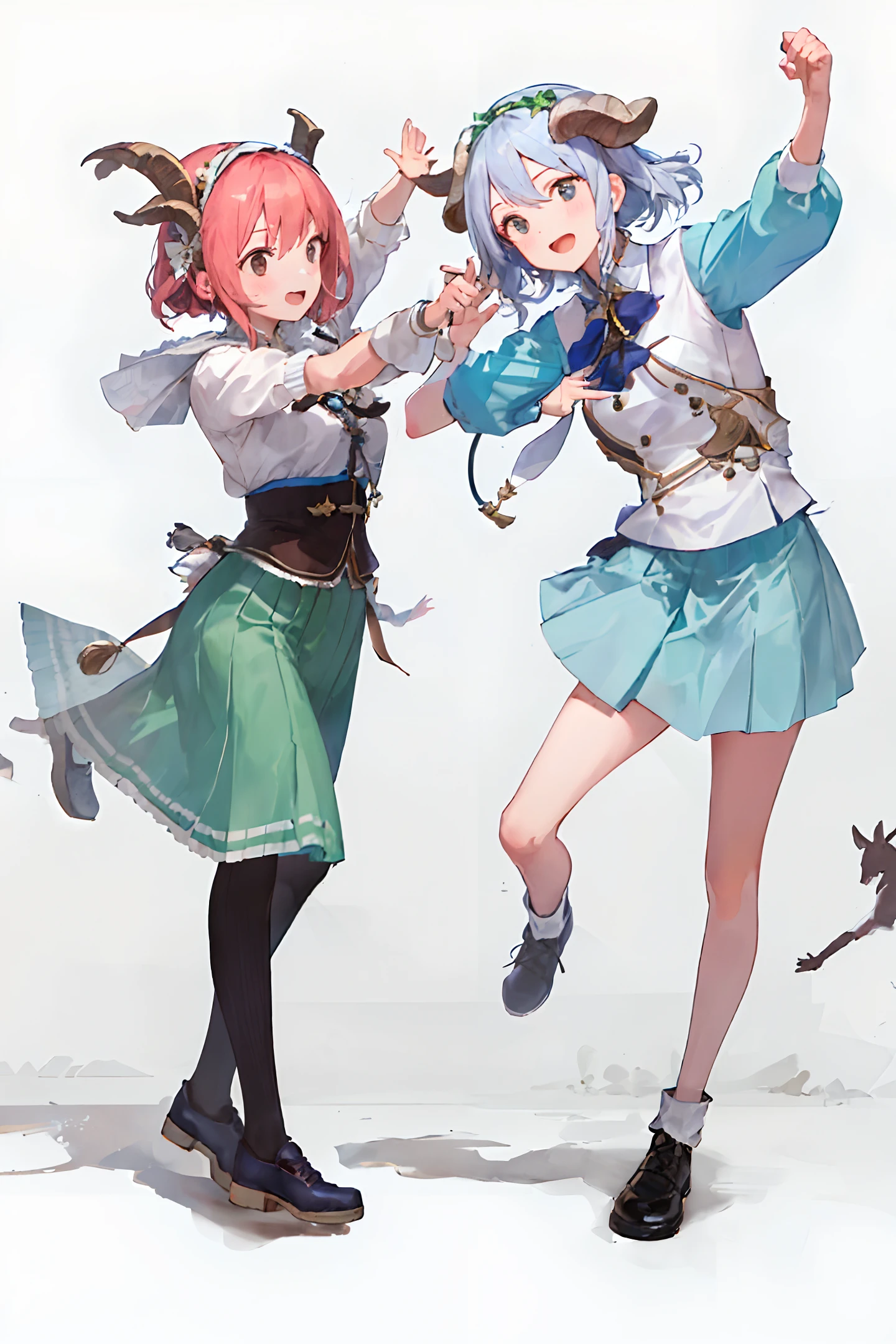 ((masterpiece,best quality)),2girls, Mishan Dance,goats