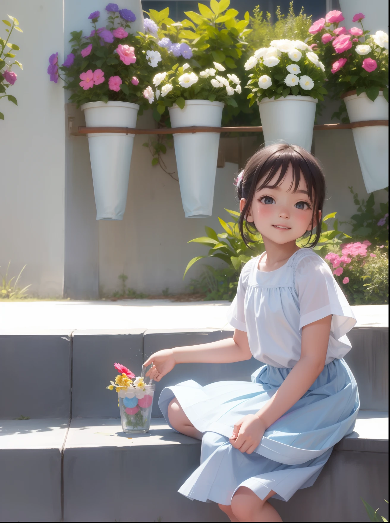 A little girl wearing an ancient gauze skirt，movie still, floating in the sky, (close-up:1.1), bright, happy, fun, soft lighting