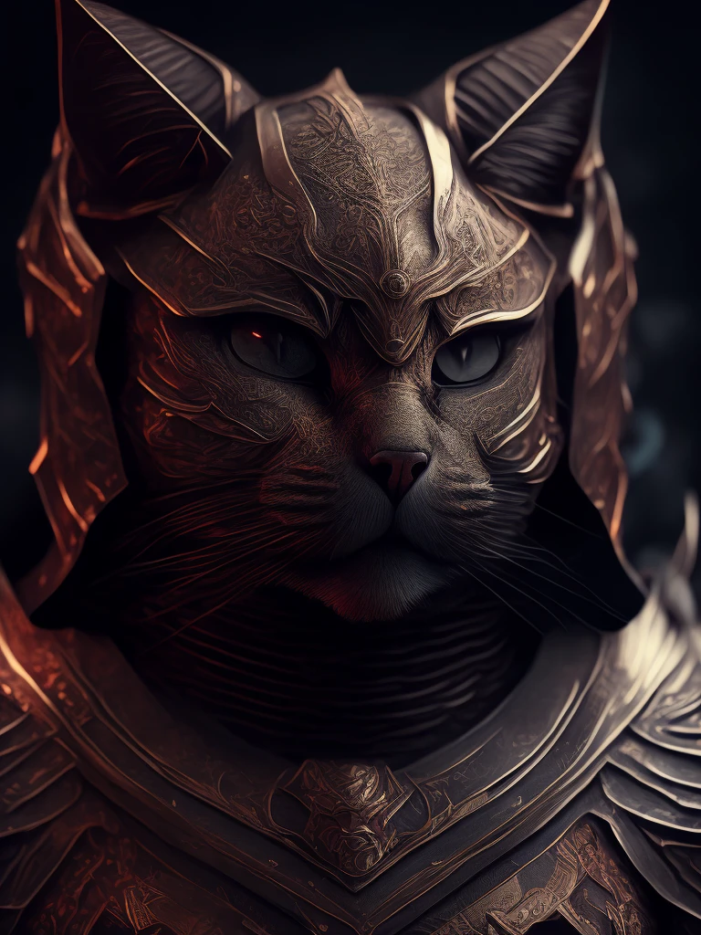 (realistic:1.3), poster,intricate details, ((cinematic light)), cat,hybrid,hyperealistic, scary, dark fantasy \(style\), detailed armor, detailed helmet,
(dreamlikeart style:0.8),( redshift style:1.1) ,(analog style:1.1),(warm backlit lighting)++, (dark tone)++realistic, highly detailed, hasselblad, 45 degree, gigapixel,